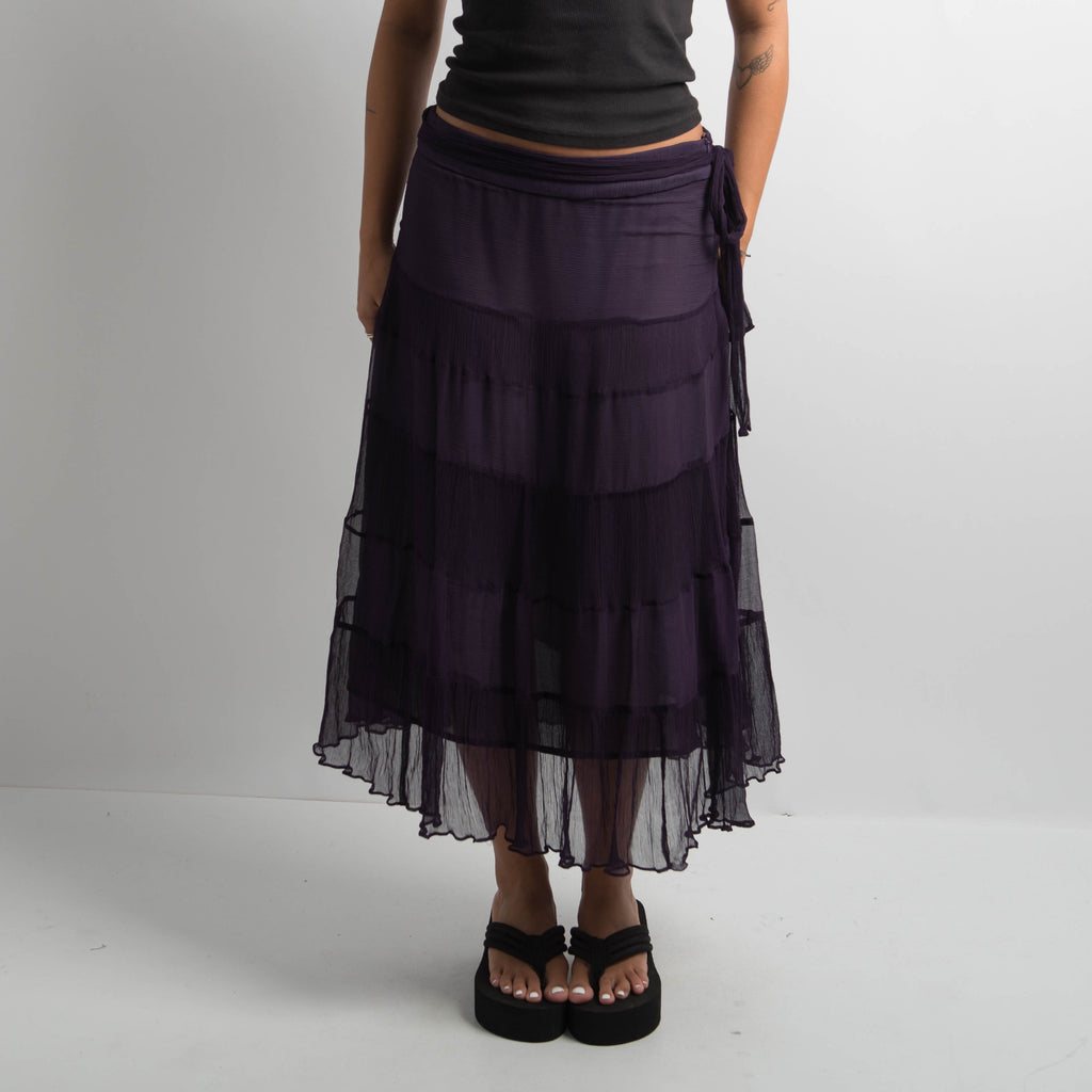 SILK PURPLE TIERED SKIRT