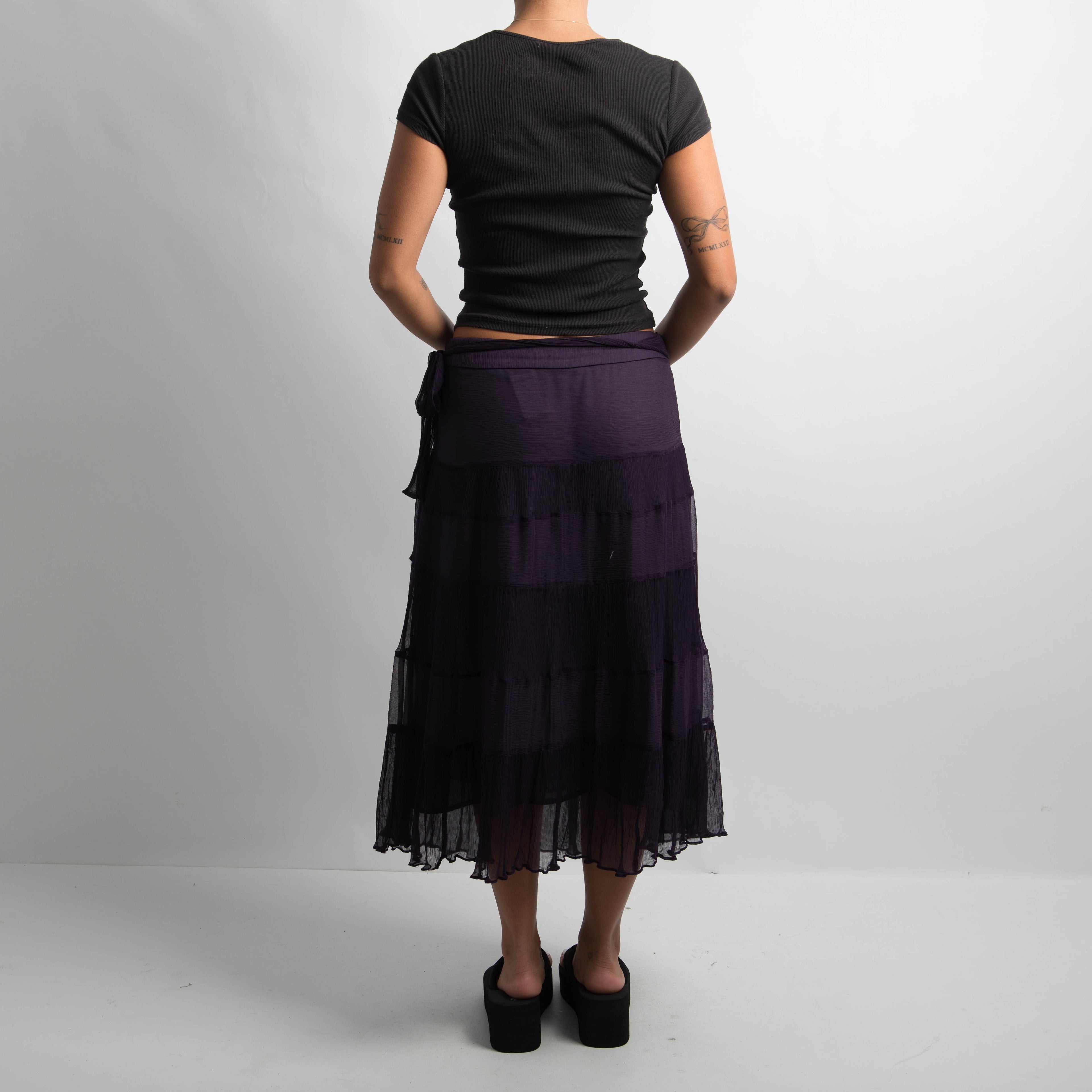SILK PURPLE TIERED SKIRT