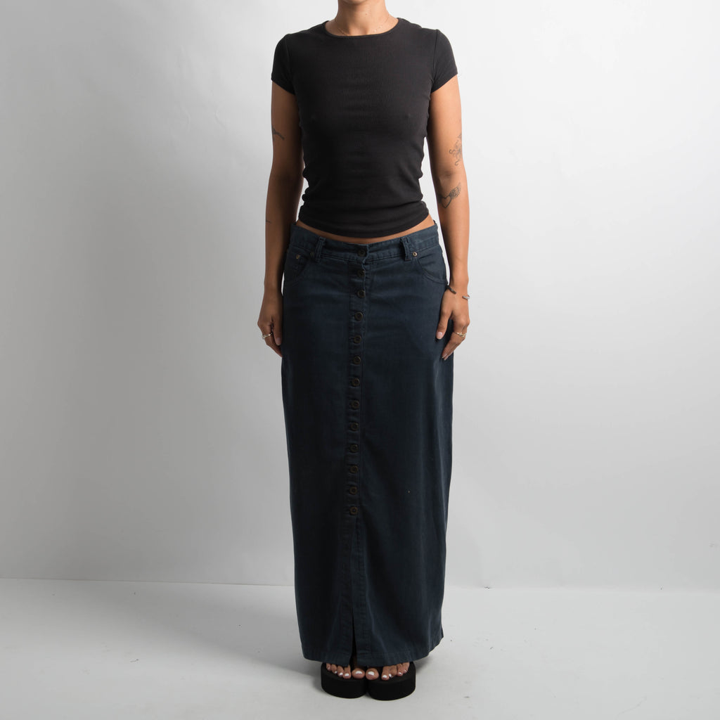 NAVY BUTTON MAXI SKIRT