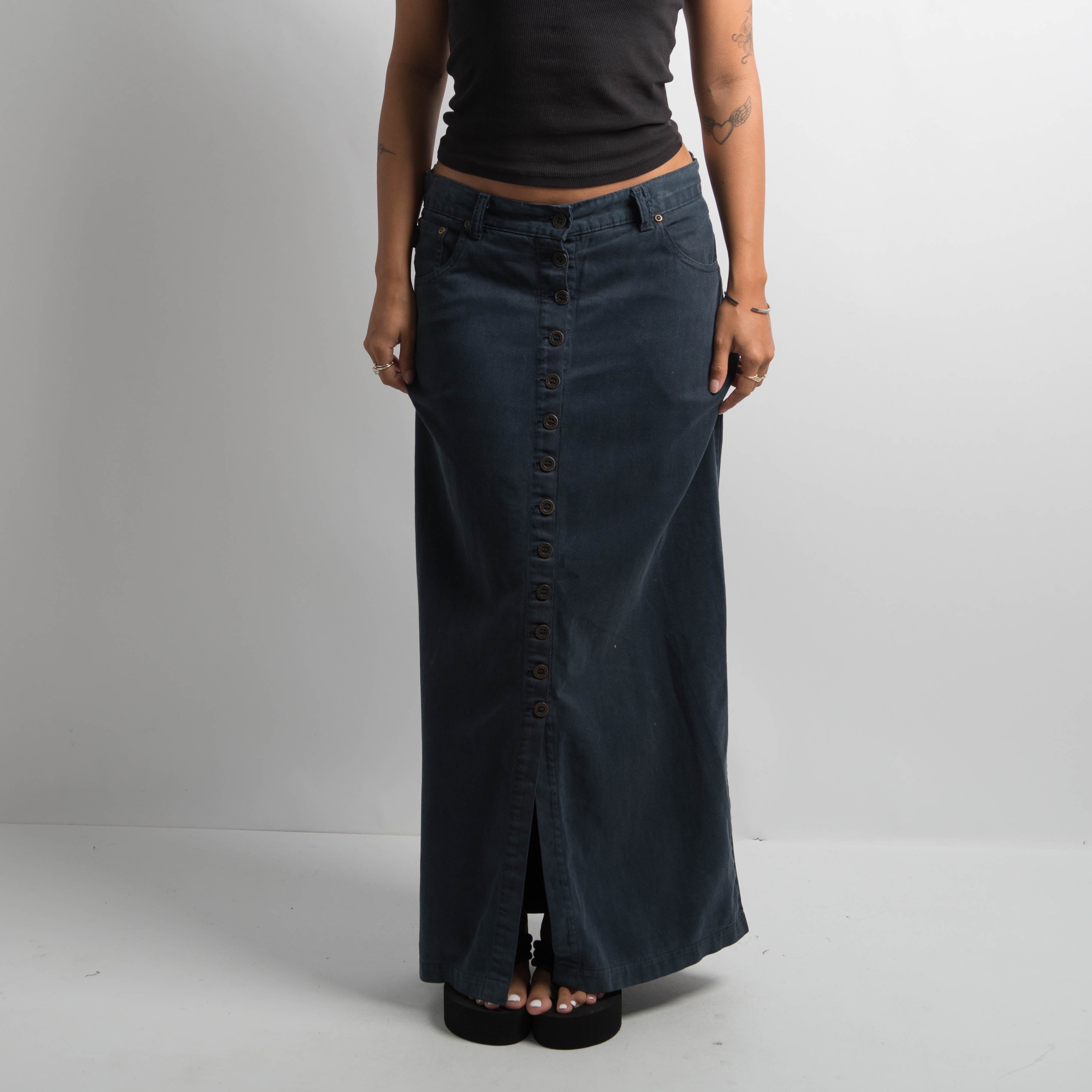 NAVY BUTTON MAXI SKIRT