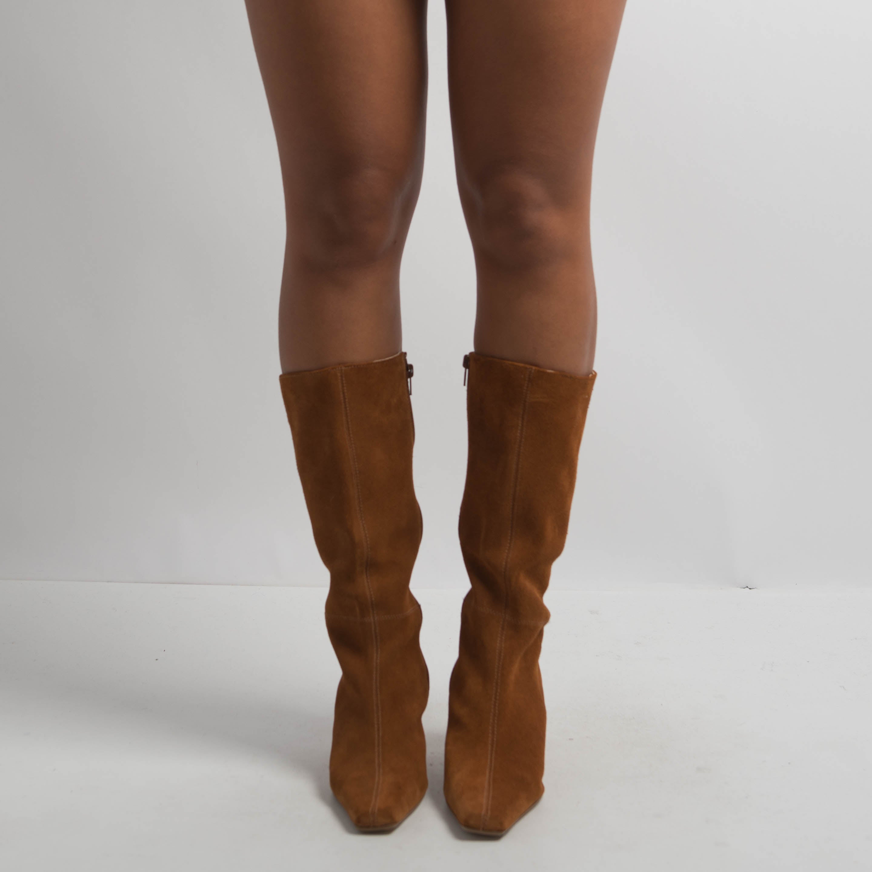 BROWN SUEDE MID CALF BOOTS