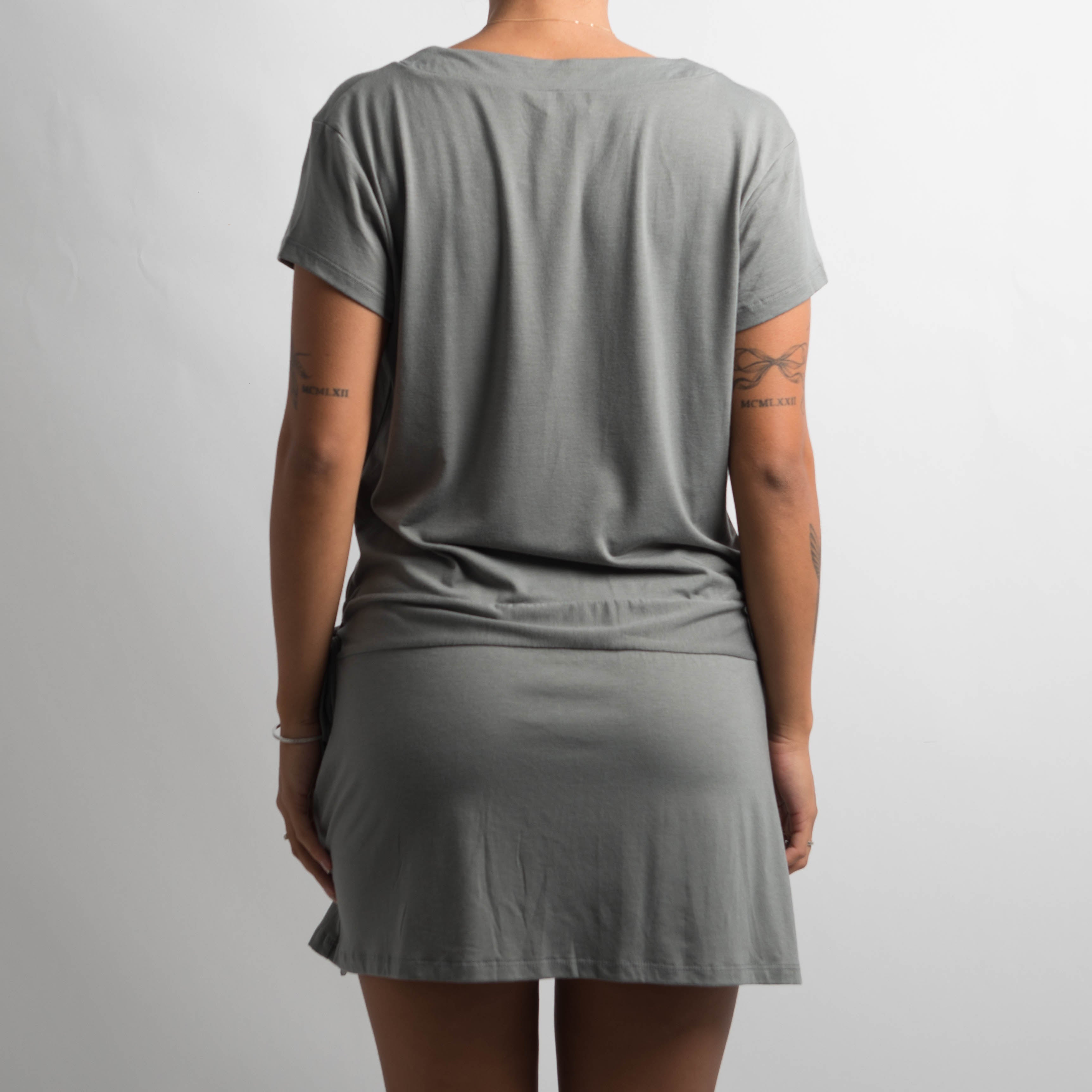 GREY WRAP LONGLINE TOP