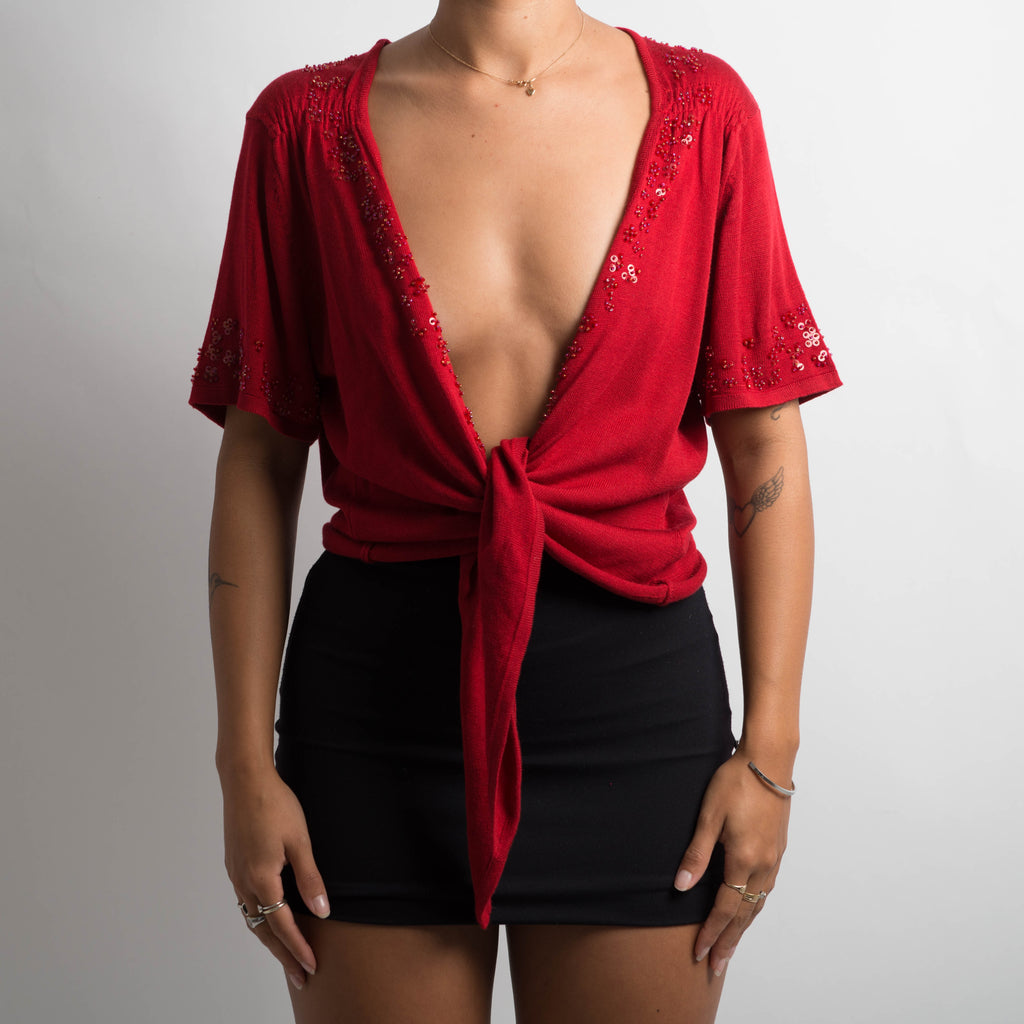 RED TIE FRONT TOP