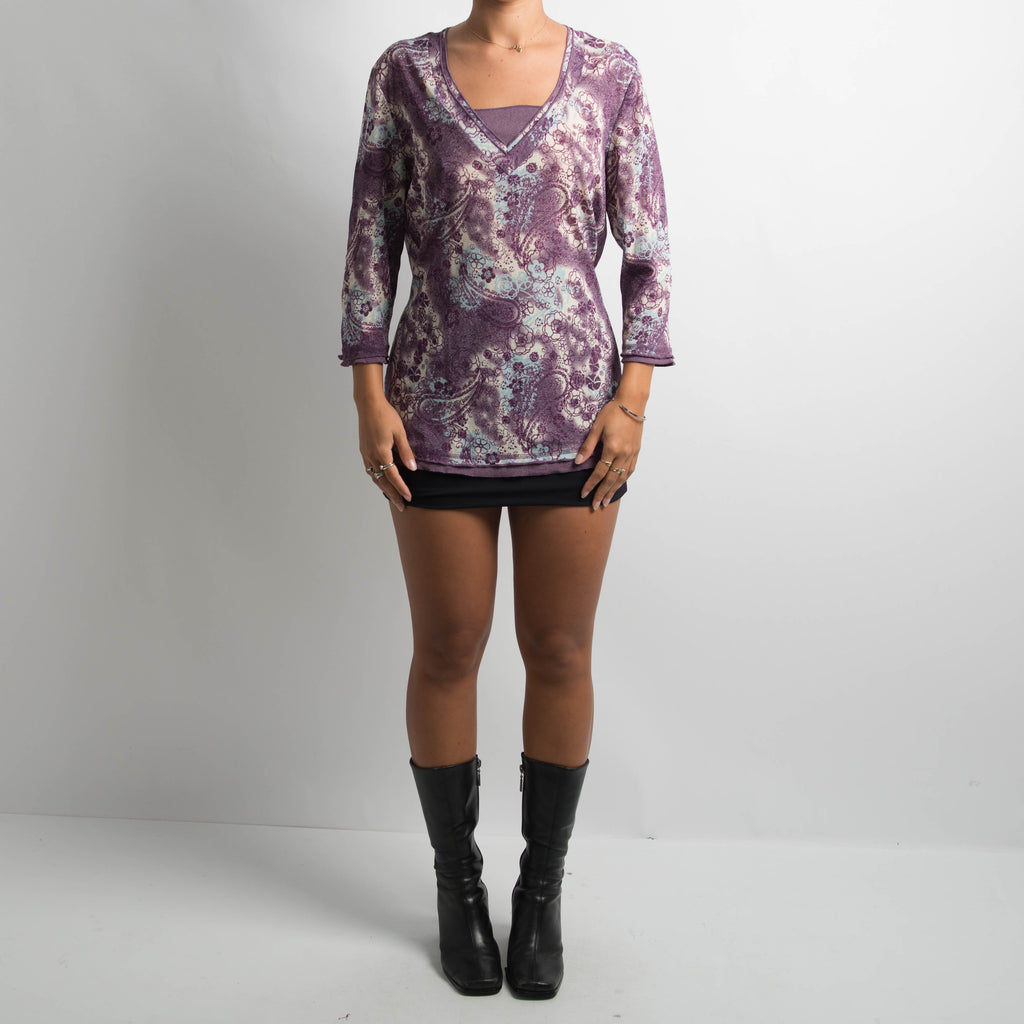 PURPLE MESH PAISLEY TOP