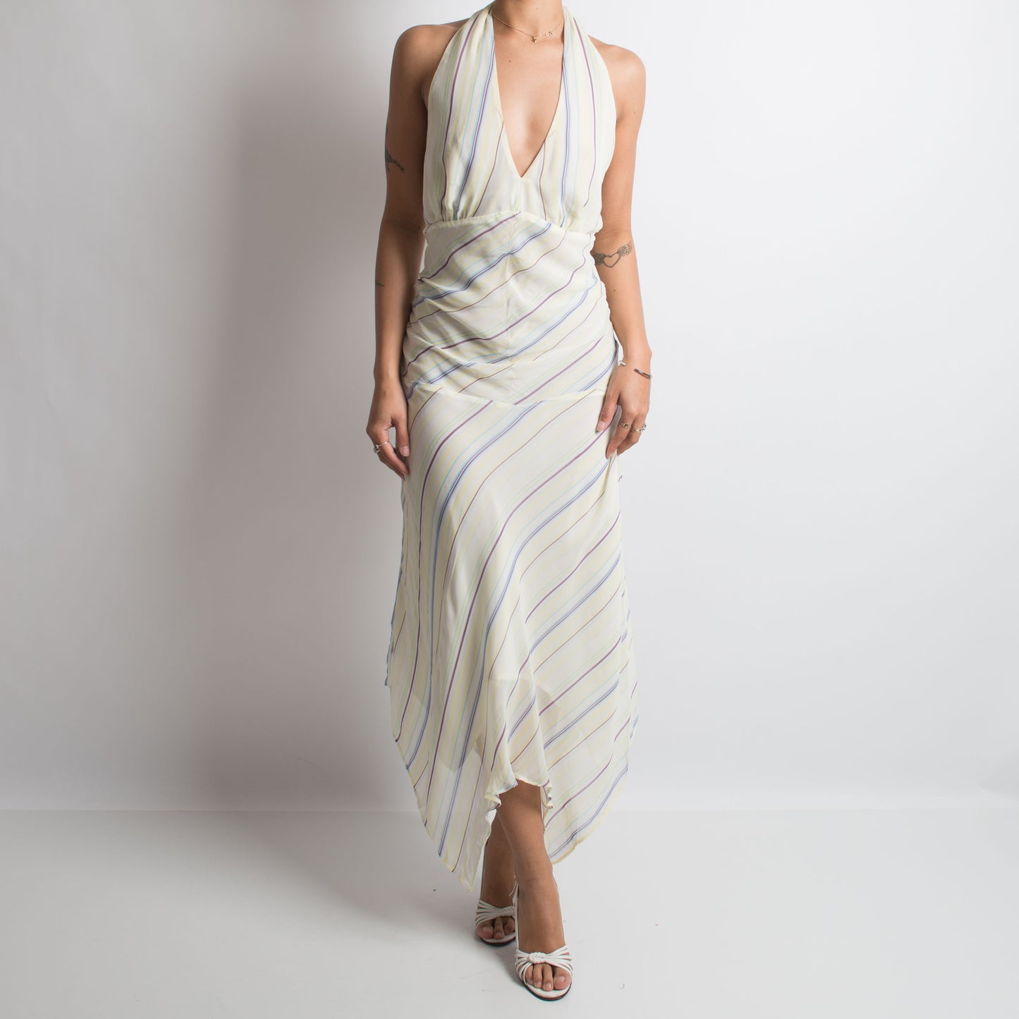 STRIPED ASYMMETRIC GOWN