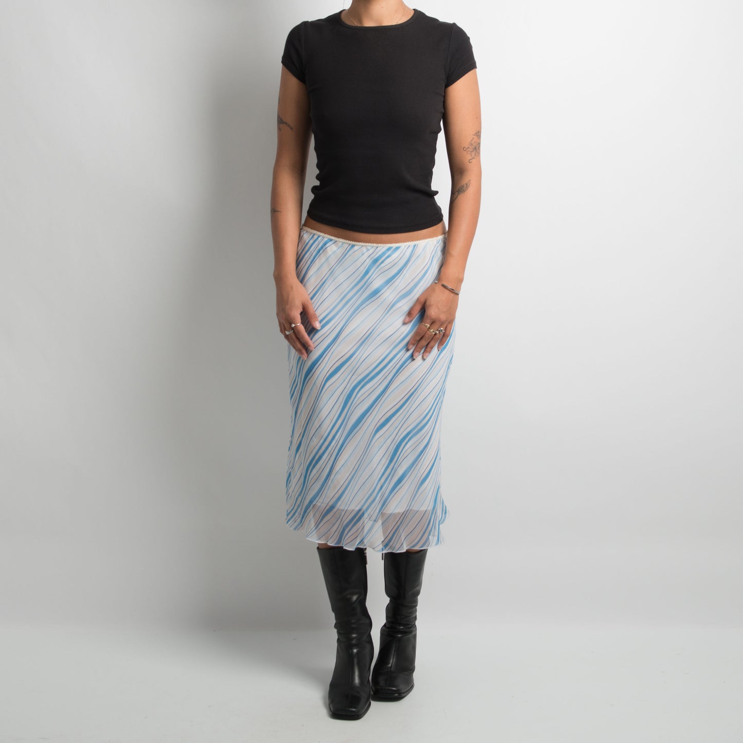 BLUE STRIPED MIDI SKIRT