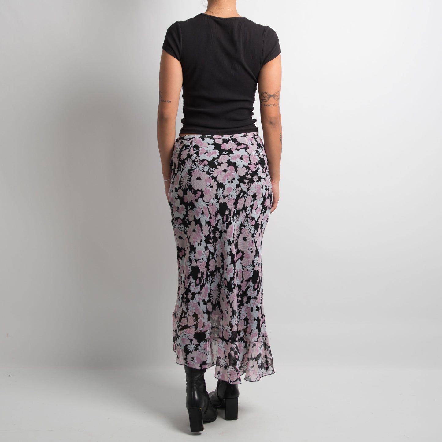 PINK FLORAL MIDI SKIRT