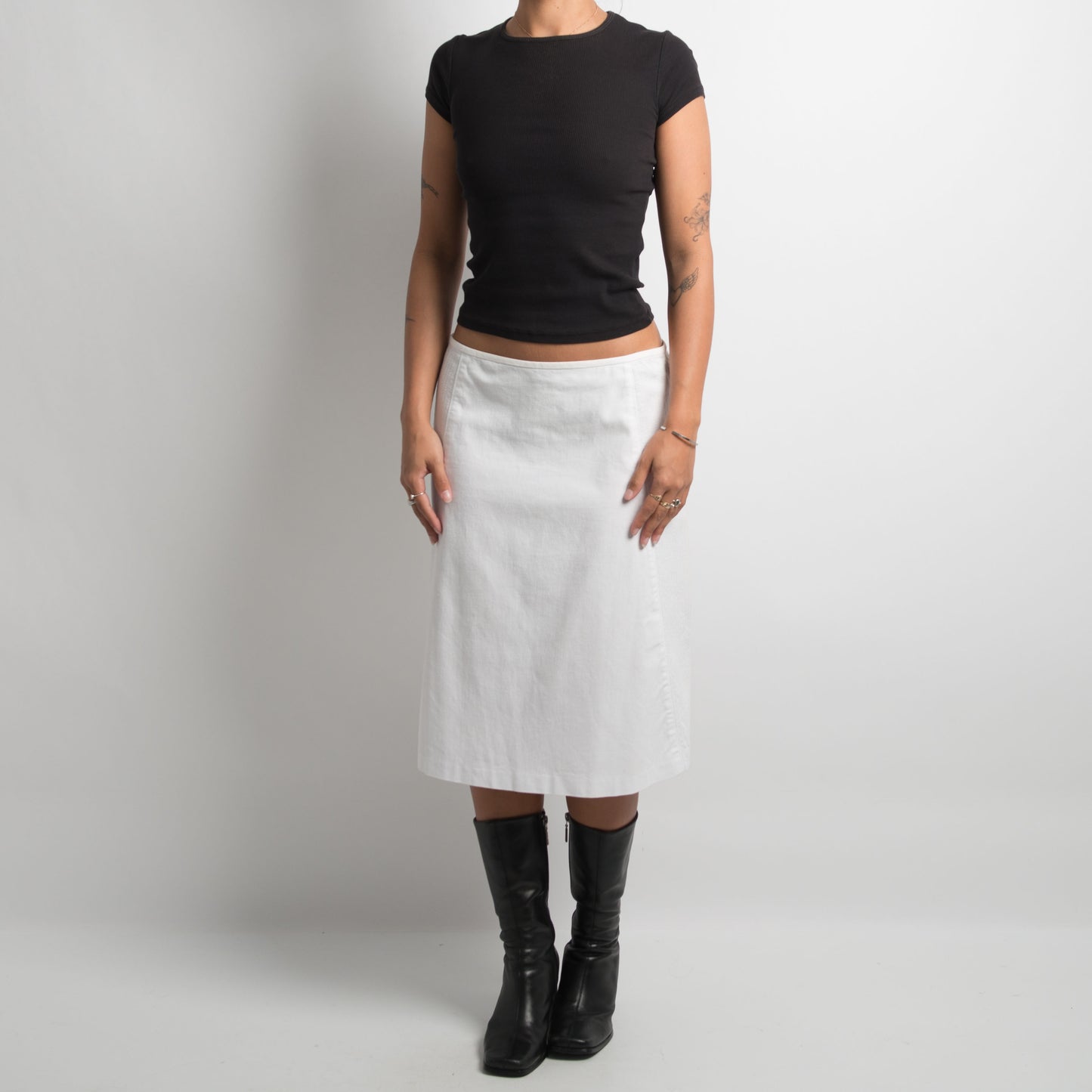 WHITE COTTON MIDI SKIRT