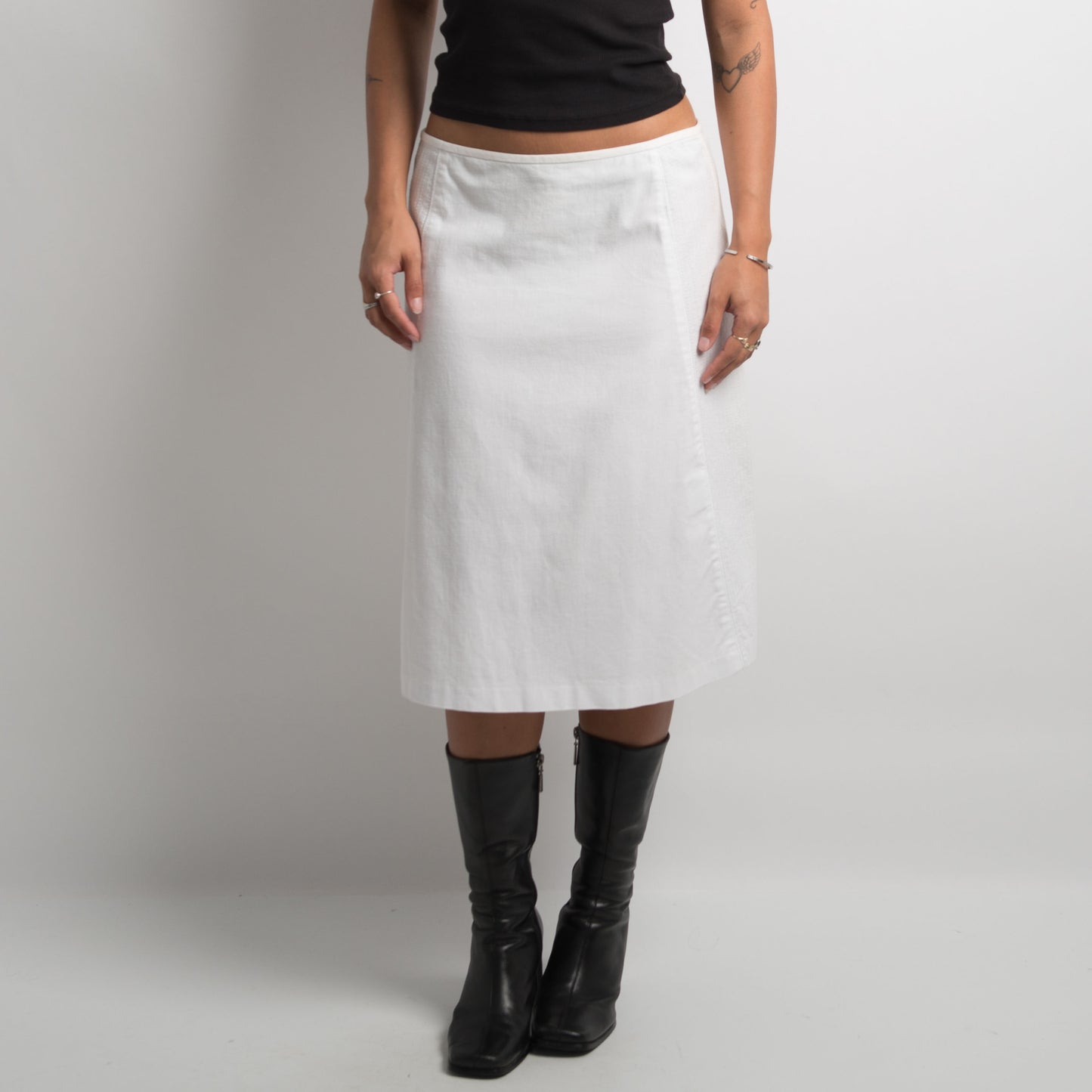 WHITE COTTON MIDI SKIRT