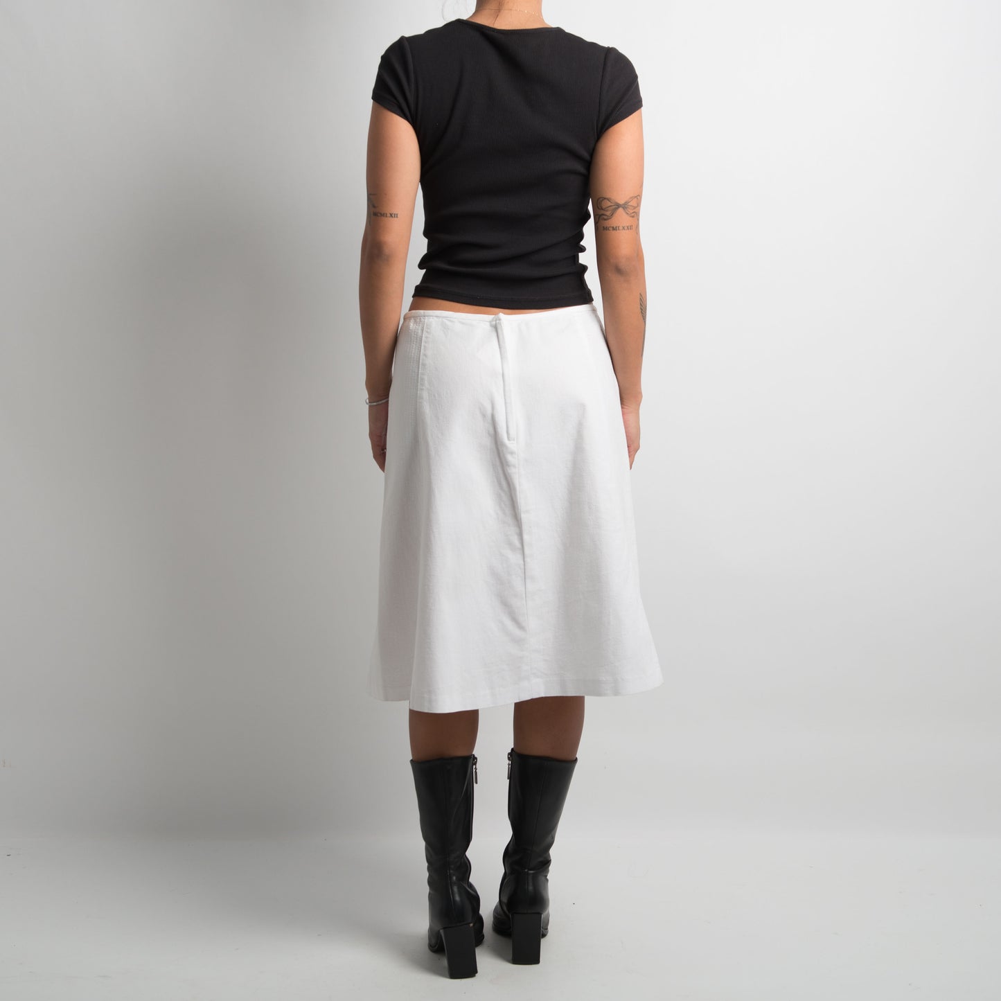 WHITE COTTON MIDI SKIRT