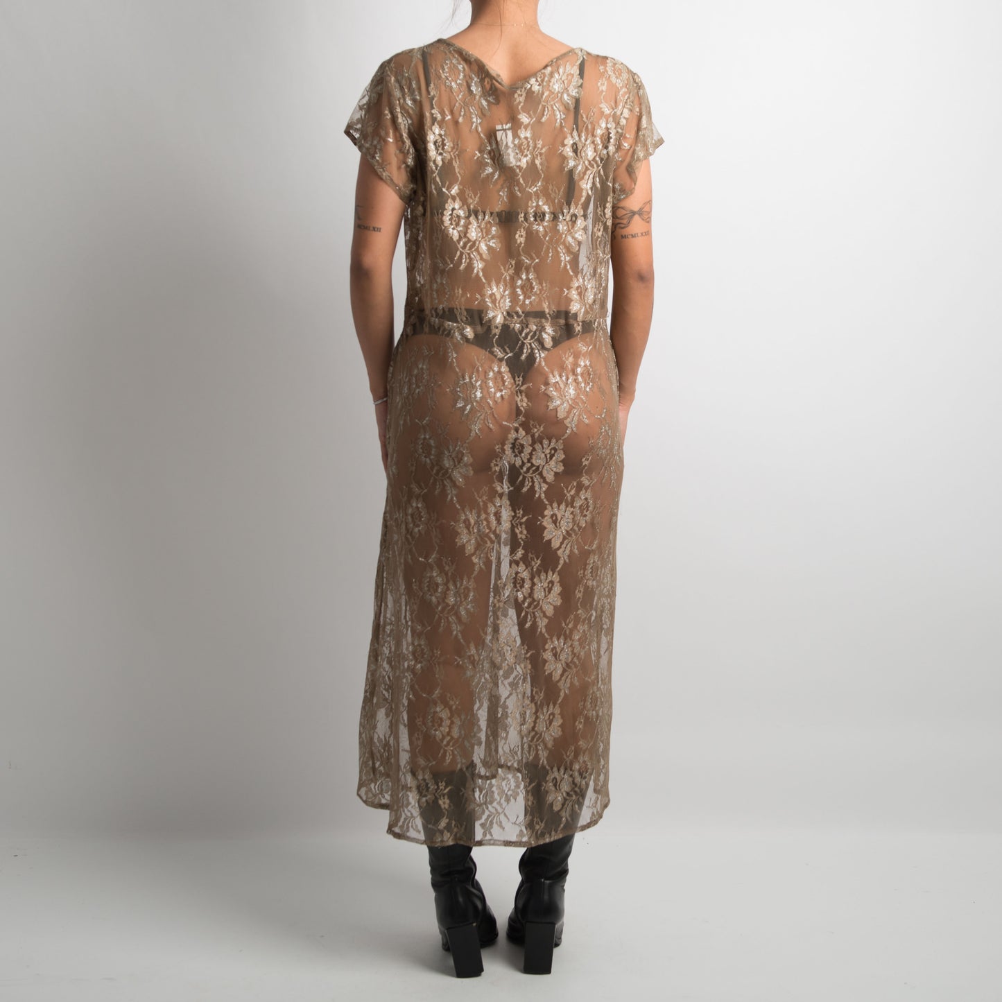 SHEER LACE MIDI DRESS