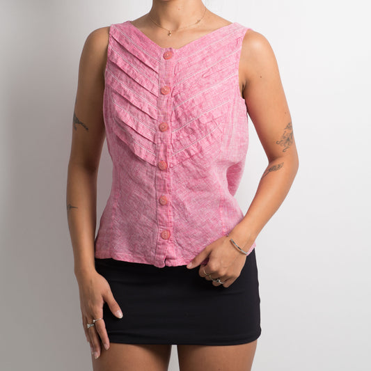 PINK BUTTON UP SLEEVELESS TOP