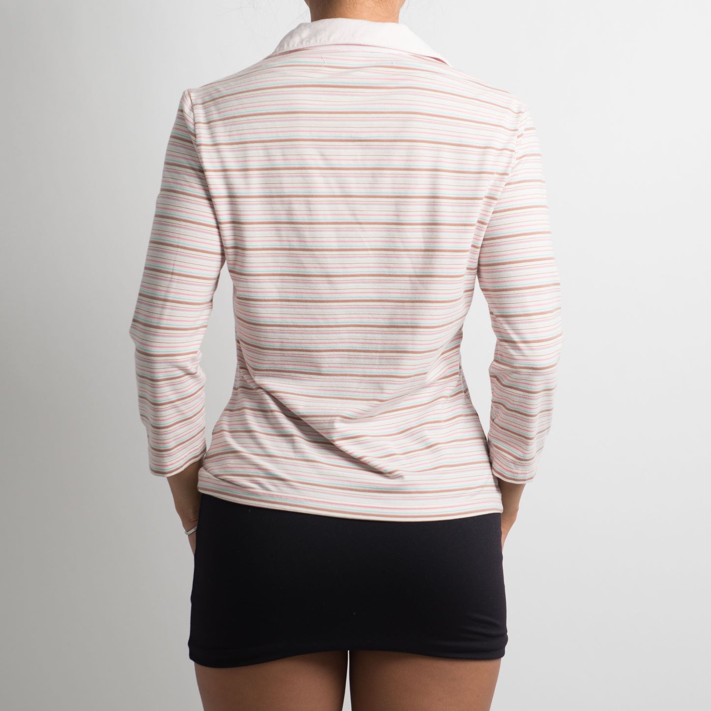 PASTEL STRIPED 3/4 SLEEVE POLO