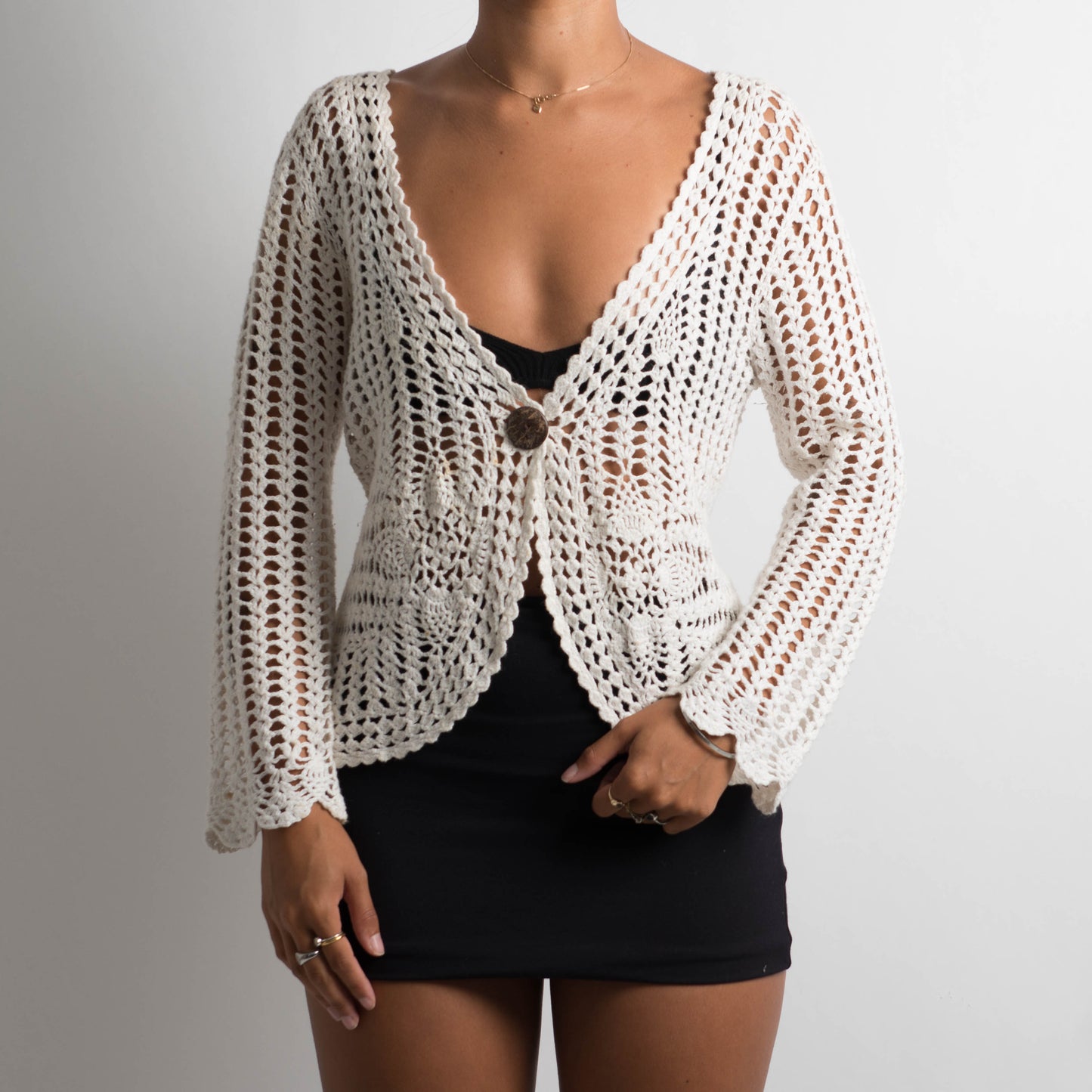 WHITE CROCHET CARDIGAN