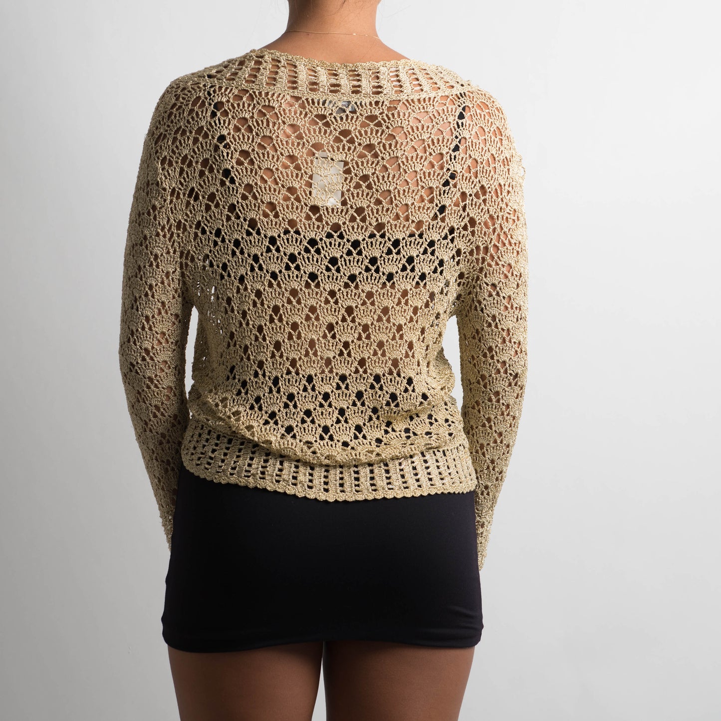 GOLD CROCHET BEADED CARDIGAN