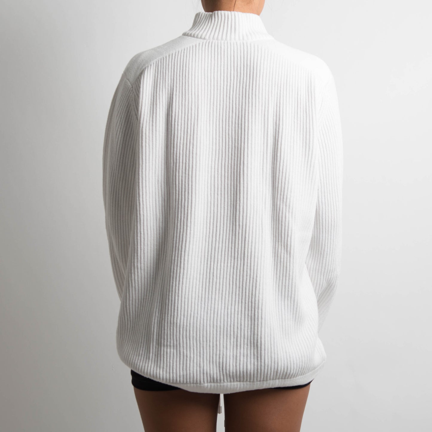 WHITE KNIT QUARTER ZIP SWEATER