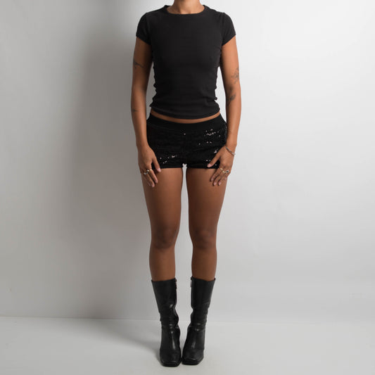 BLACK SEQUIN MICRO MINI SHORTS