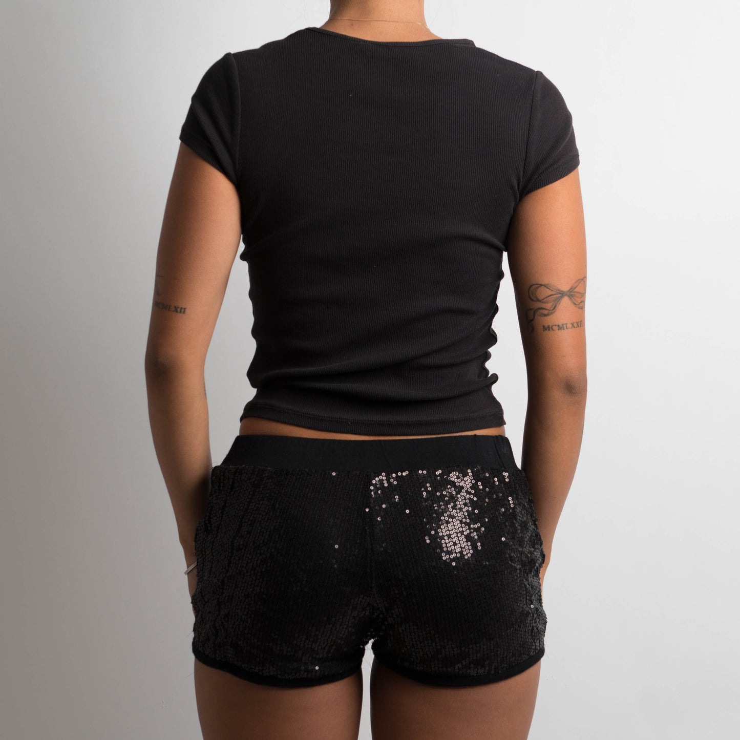 BLACK SEQUIN MICRO MINI SHORTS