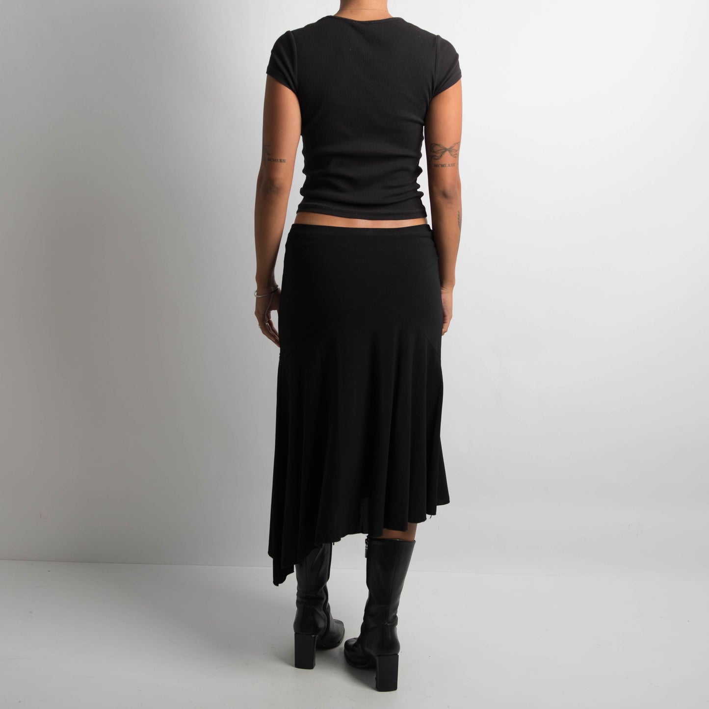 BLACK ASYMMETRIC BEADED SKIRT