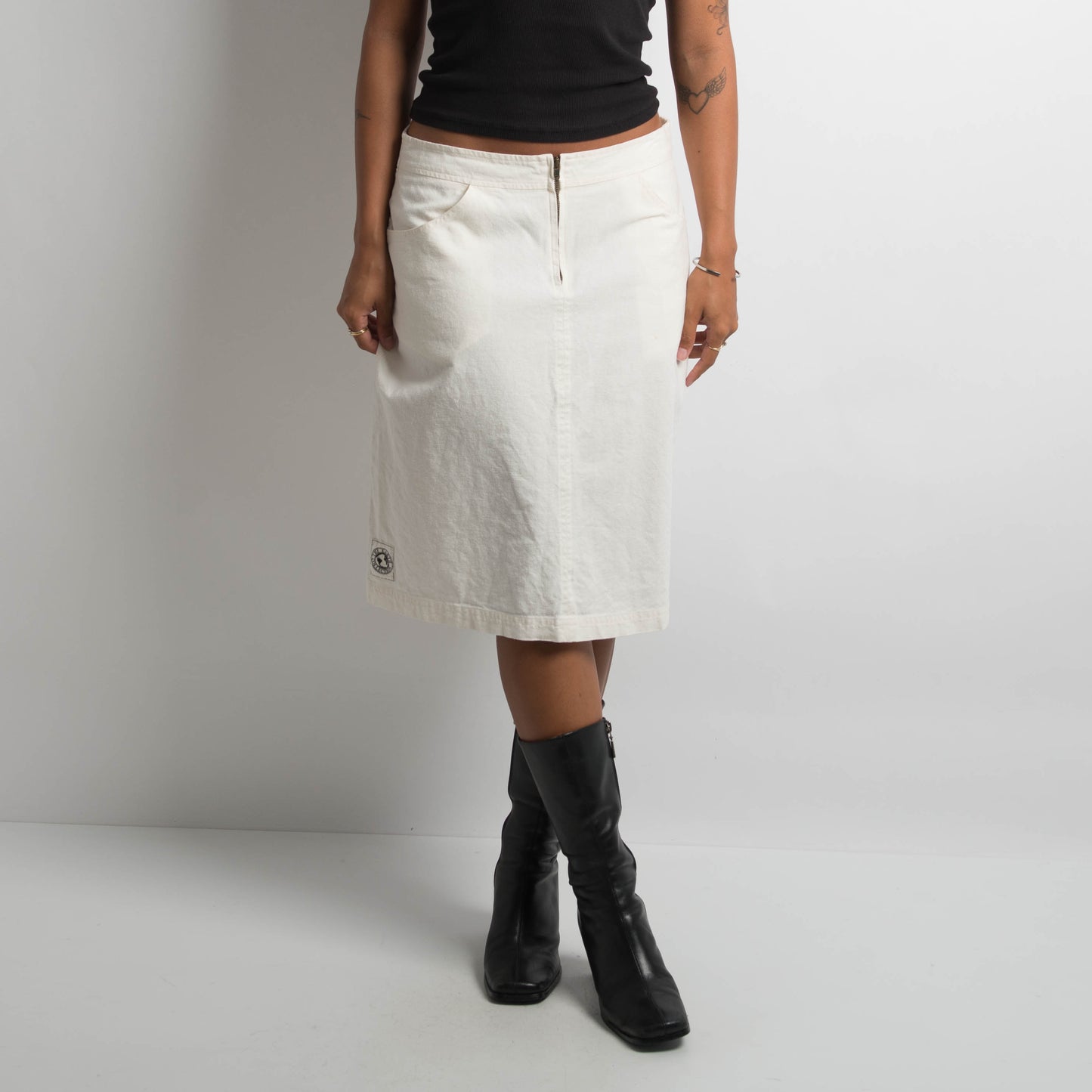 WHITE LINEN MIDI SKIRT