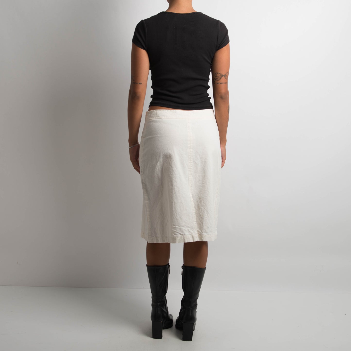 WHITE LINEN MIDI SKIRT