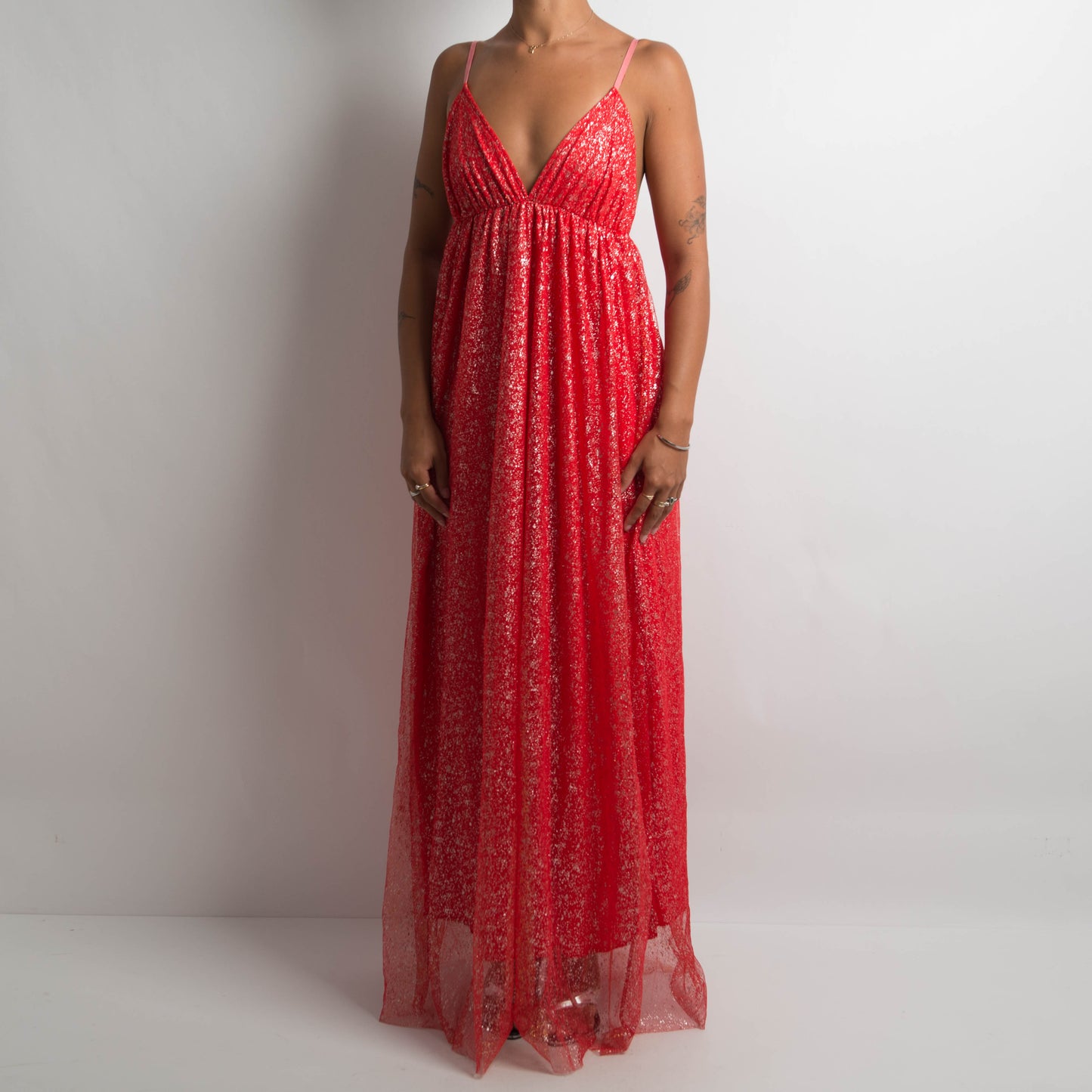 RED TULLE MAXI DRESS