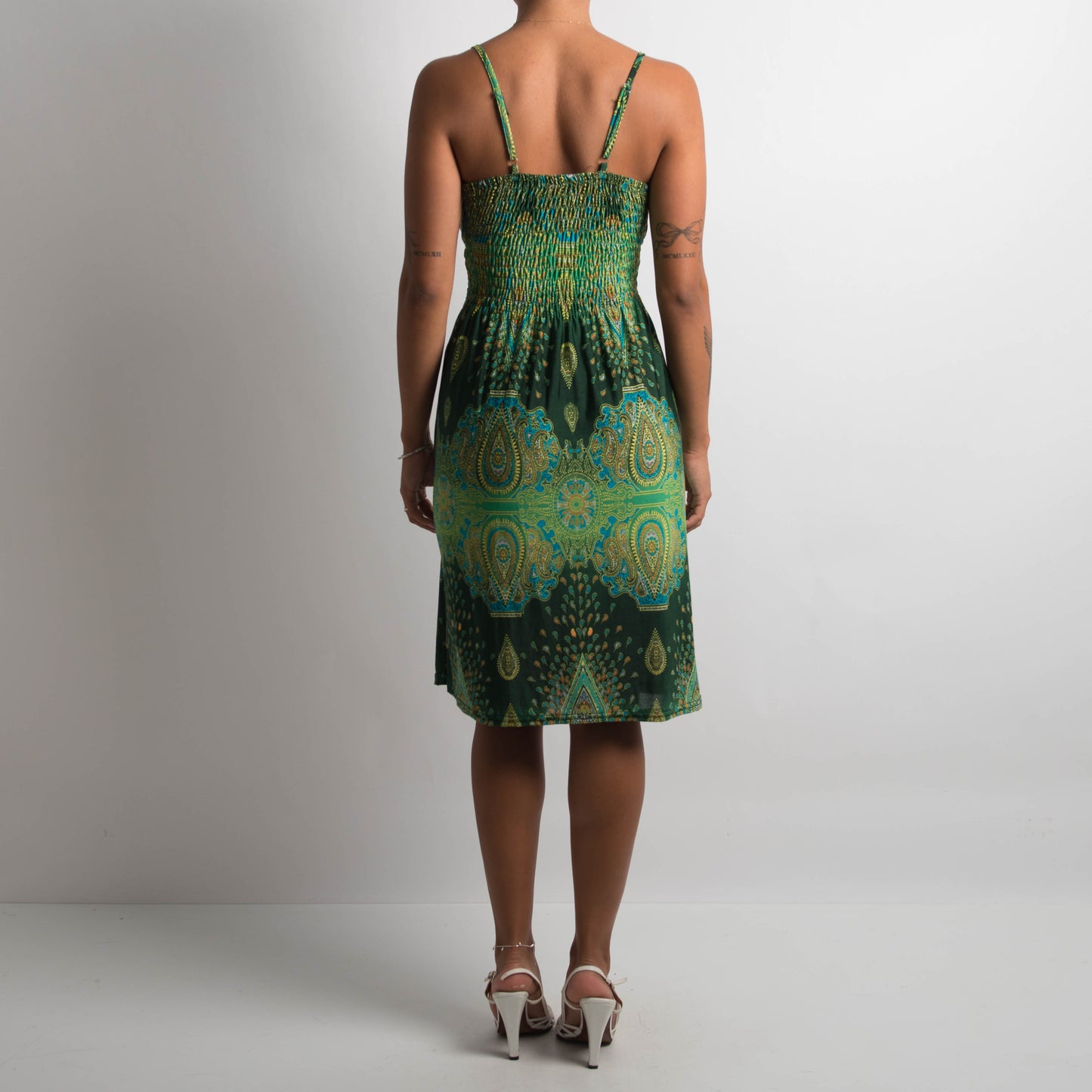 GREEN PATTERNED SLINKY DRESS