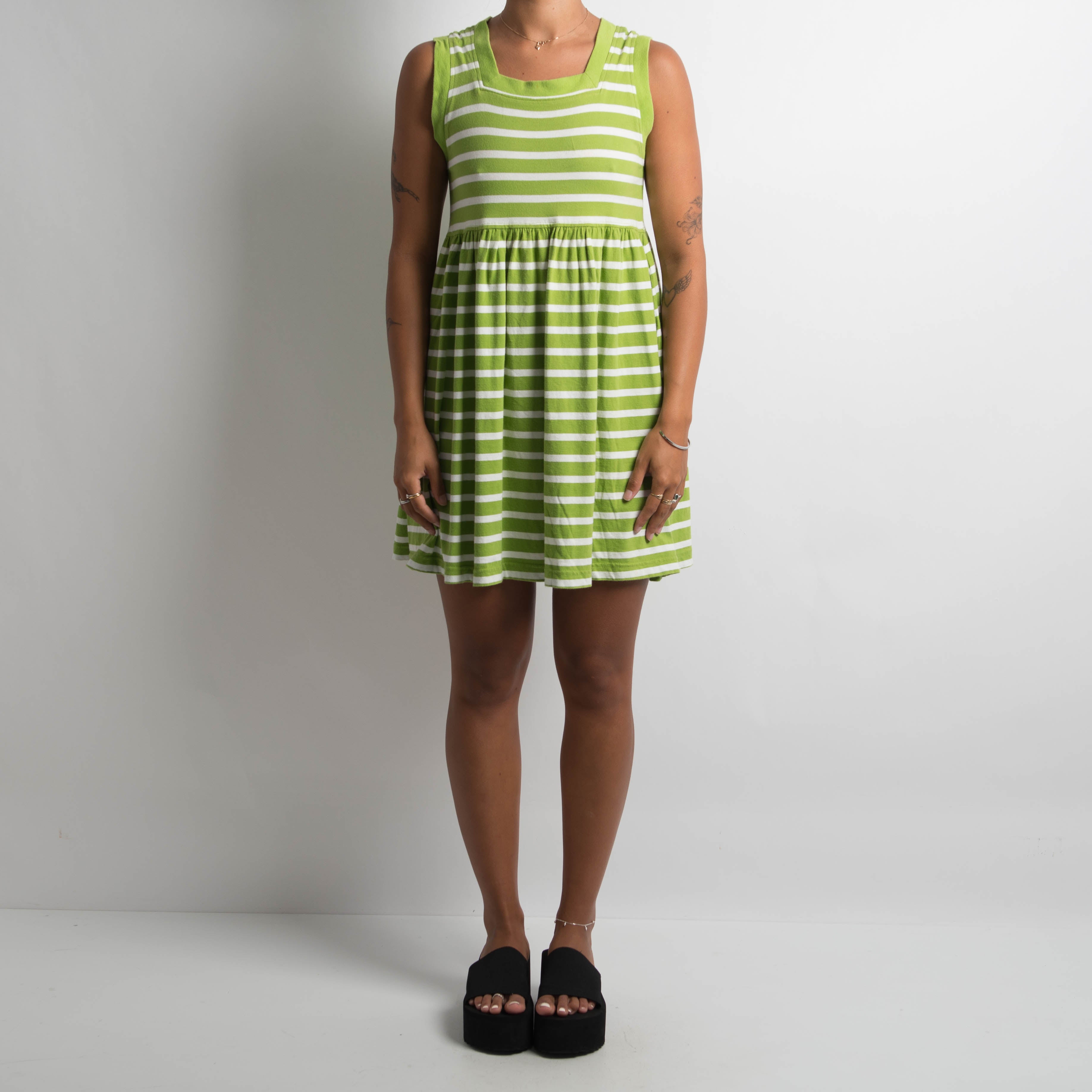 GREEN STRIPED MINI DRESS