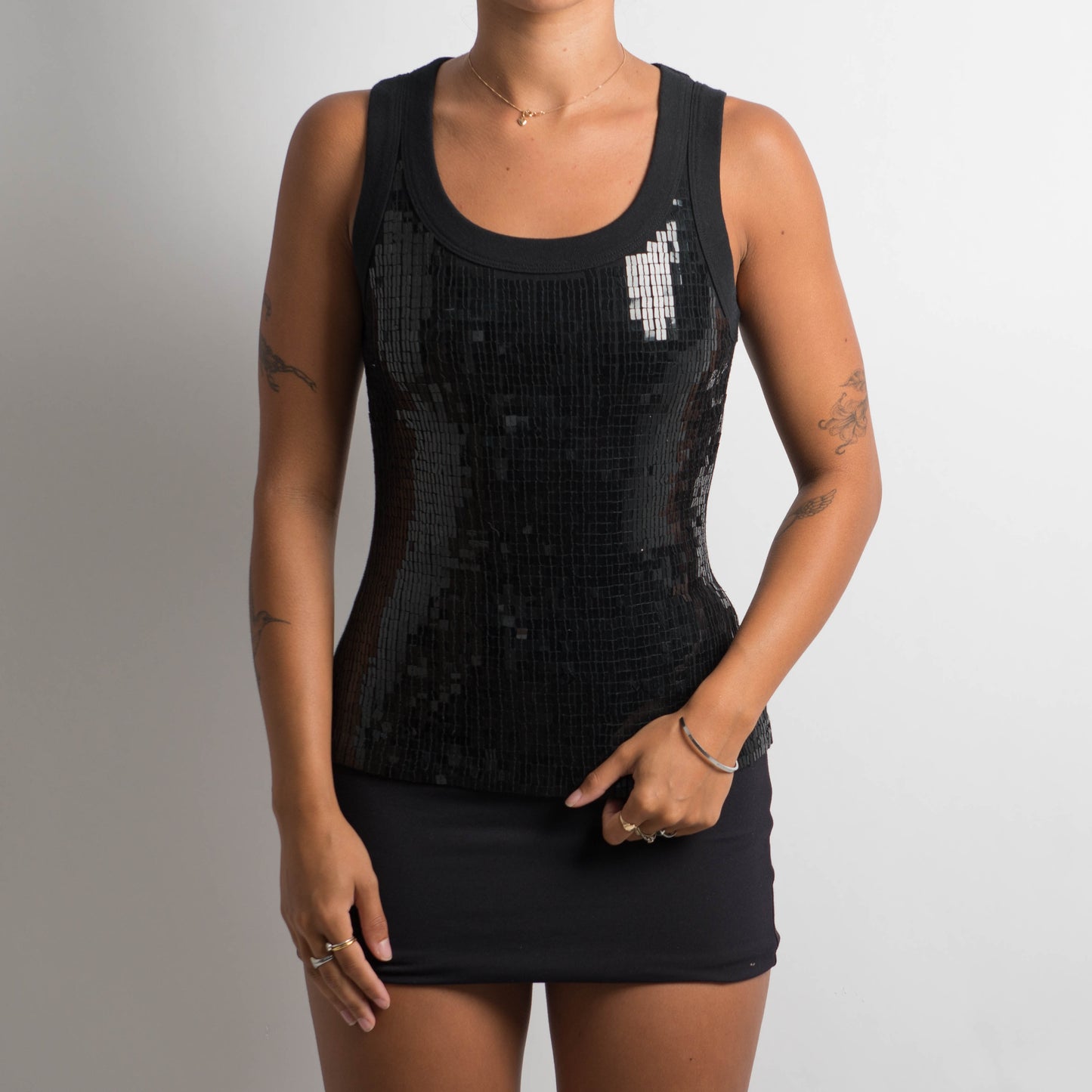 BLACK SEQUIN RACERBACK TANK