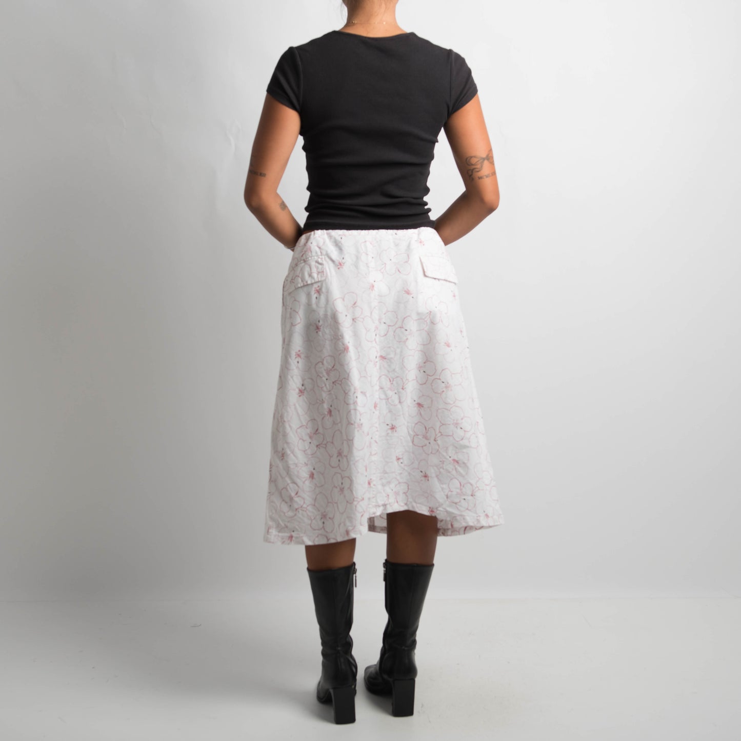 FLORAL DRAWSTRING MIDI SKIRT