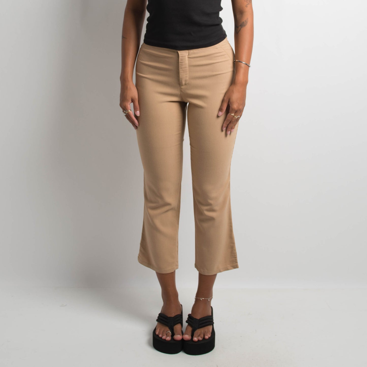 TAN CAPRI BOOTCUT PANTS