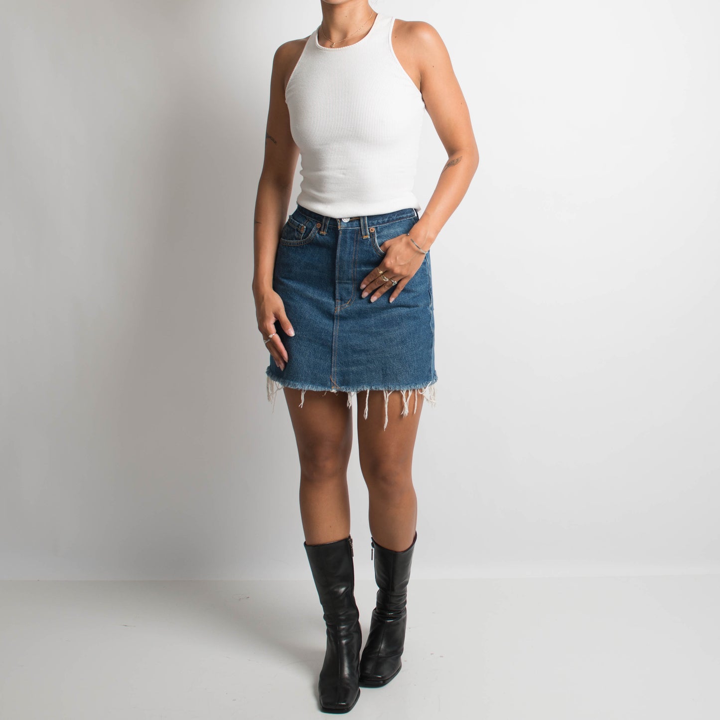 HIGH RISE DENIM MINI SKIRT