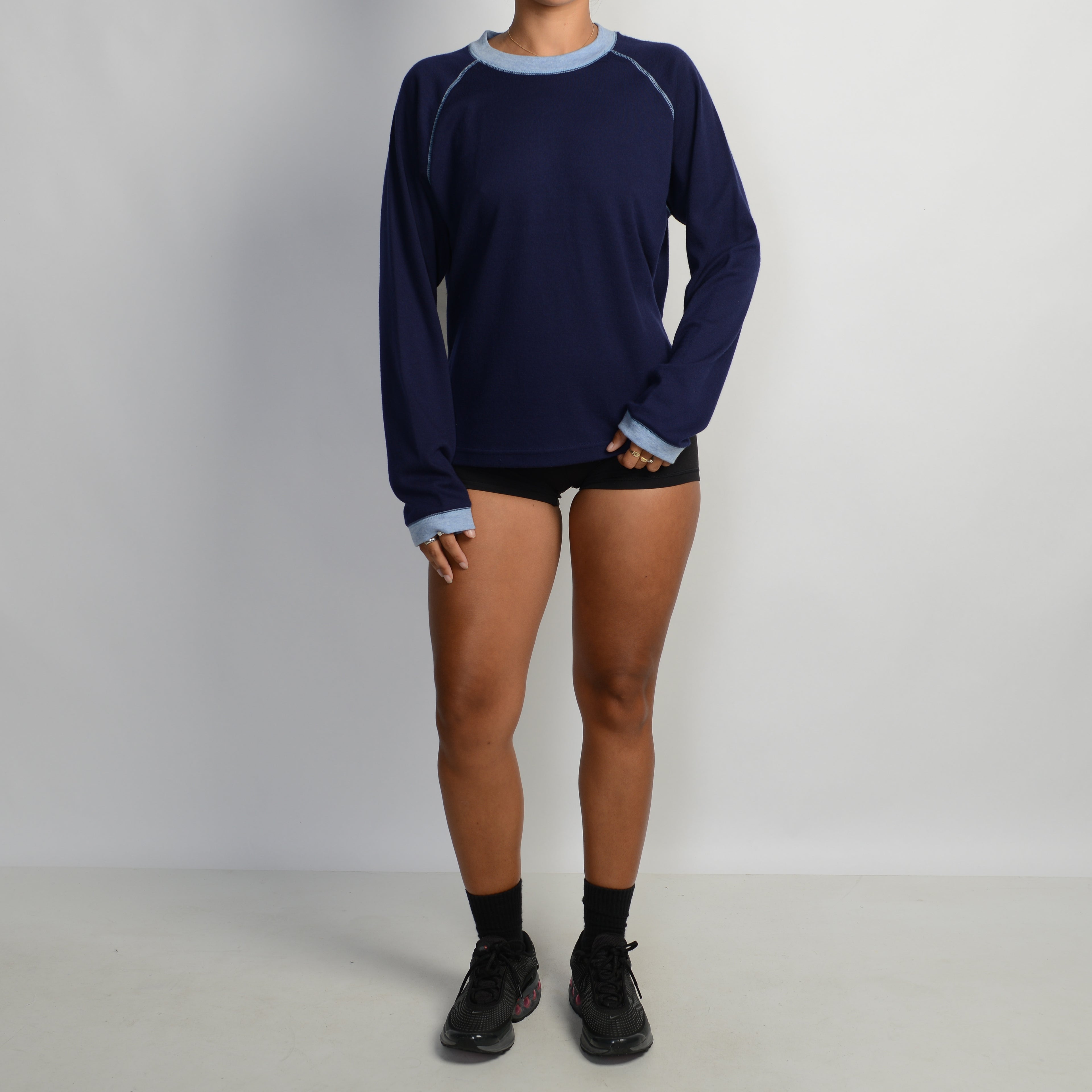 NAVY RINGER LONG SLEEVE TOP