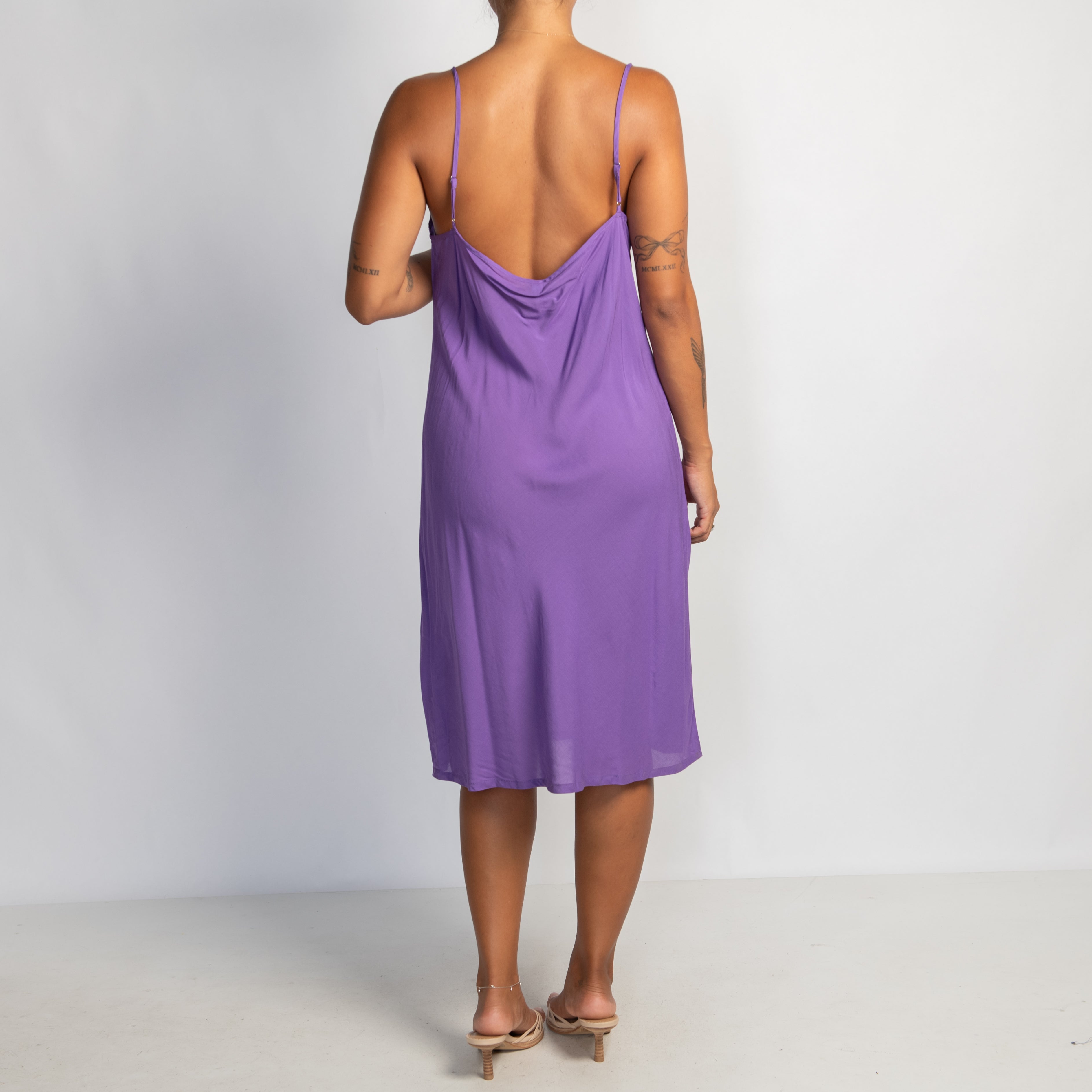 PURPLE SLIP MIDI DRESS