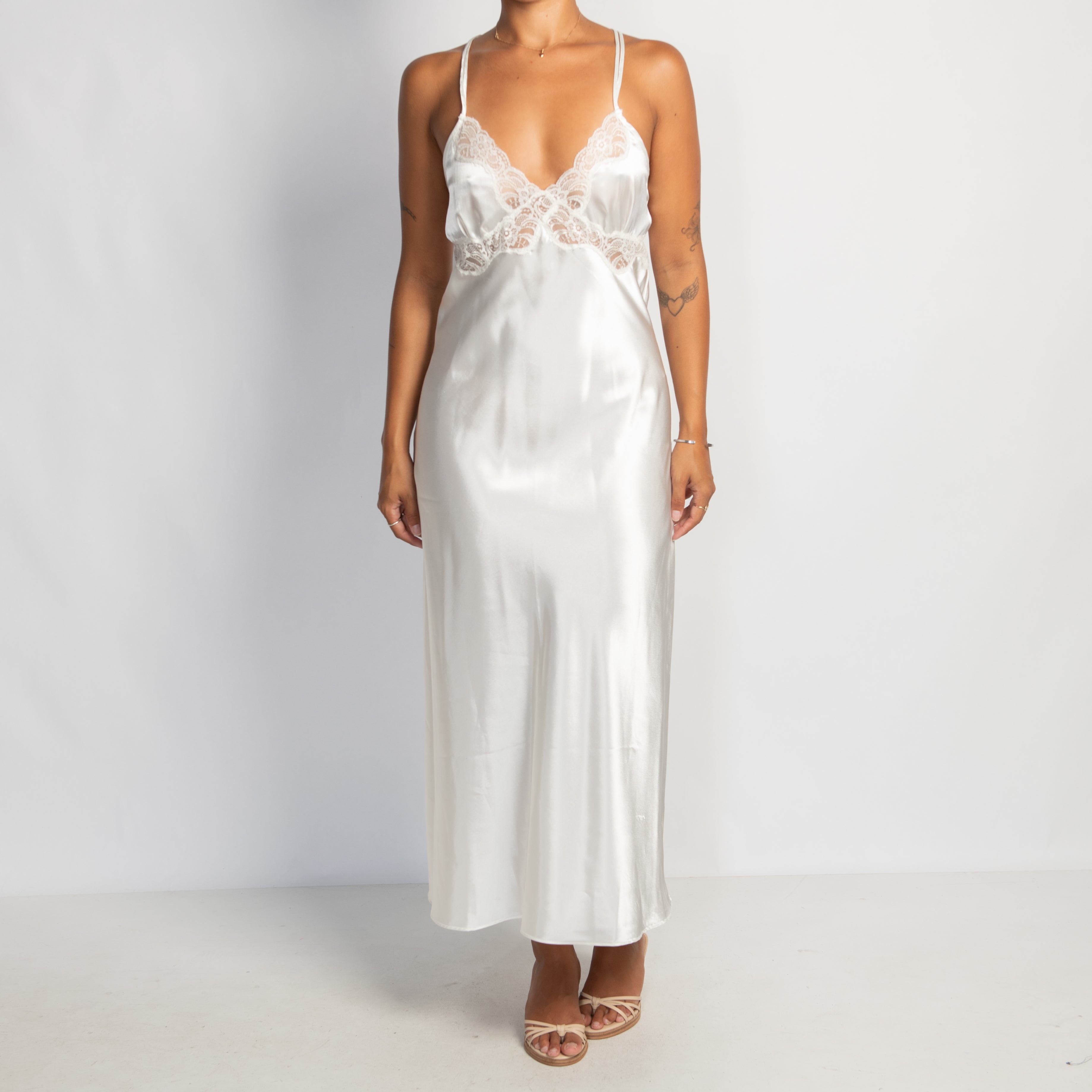 WHITE SATIN NIGHTGOWN