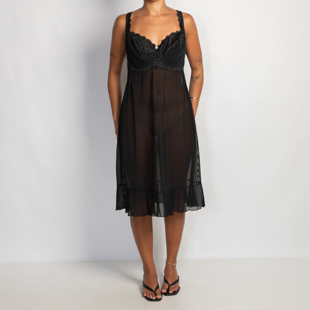 BLACK MESH MIDI DRESS