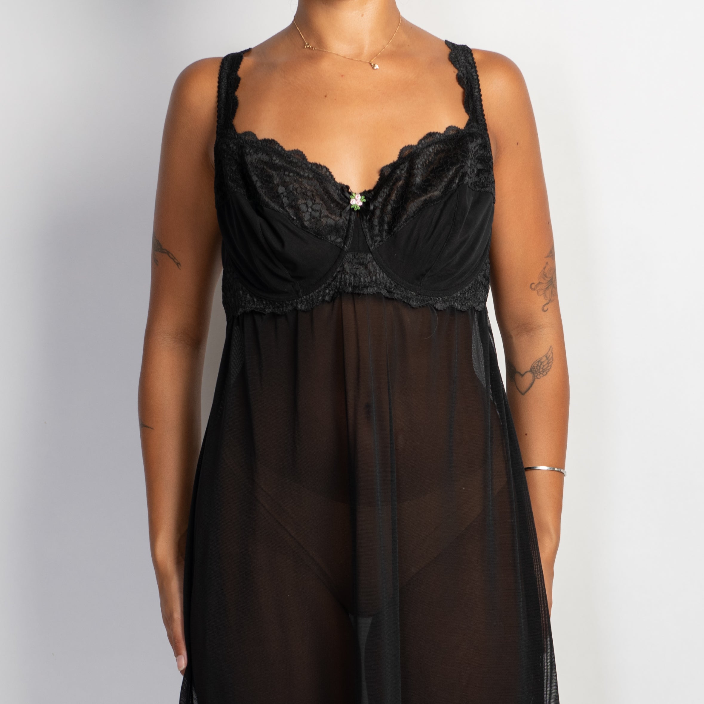 BLACK MESH MIDI DRESS