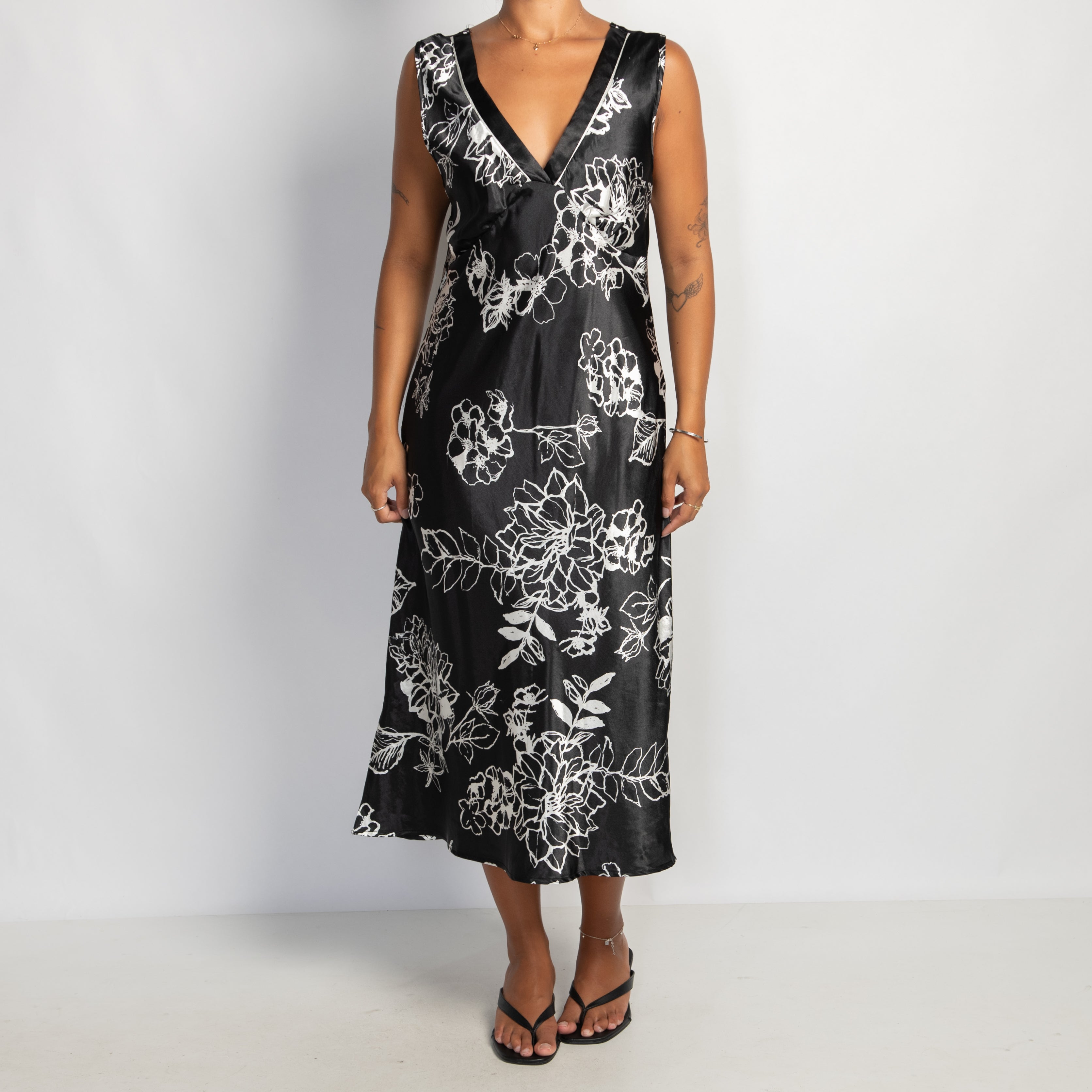 B&W SATIN SLIP DRESS