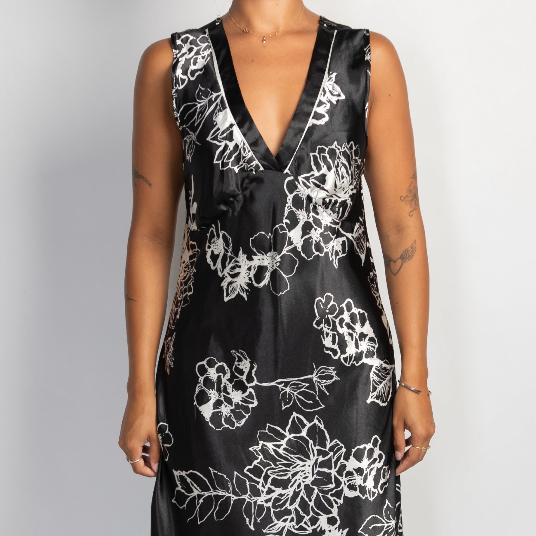B&W SATIN SLIP DRESS