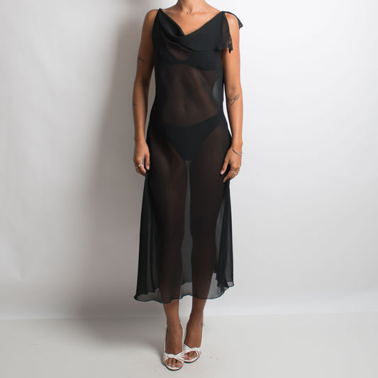 BLACK SHEER LONGLINE DRESS