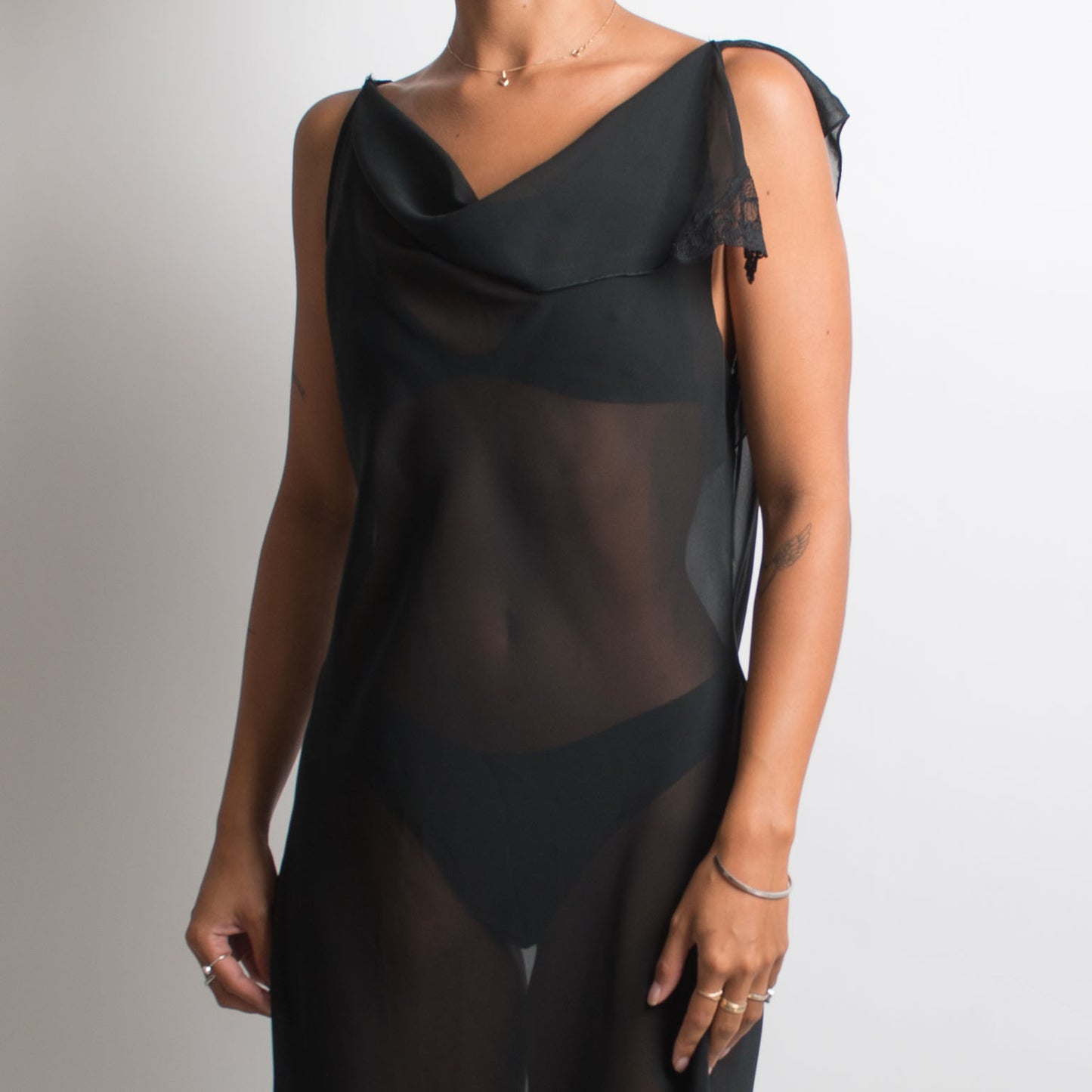 BLACK SHEER LONGLINE DRESS