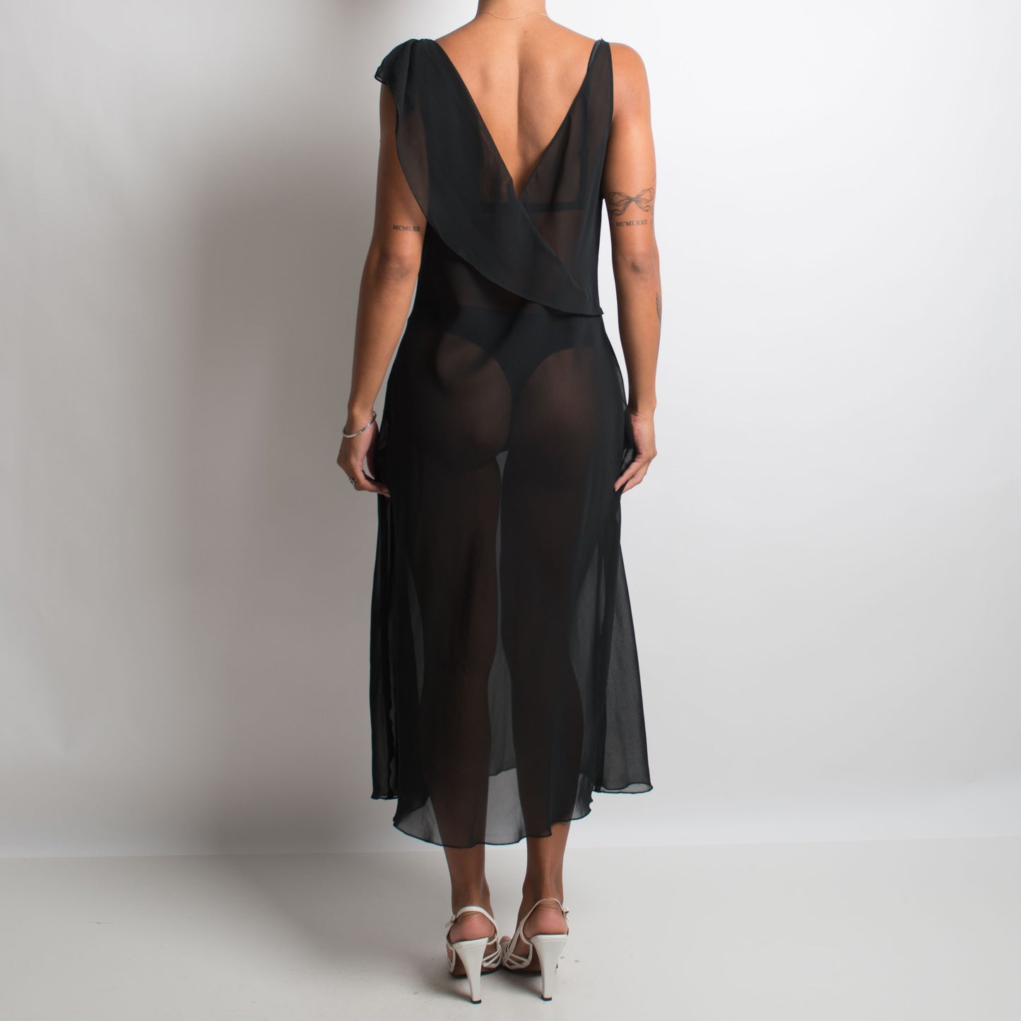 BLACK SHEER LONGLINE DRESS