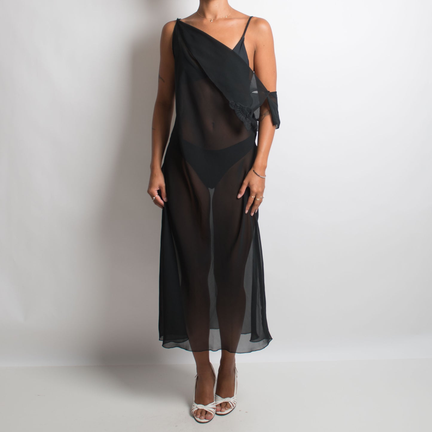 BLACK SHEER LONGLINE DRESS