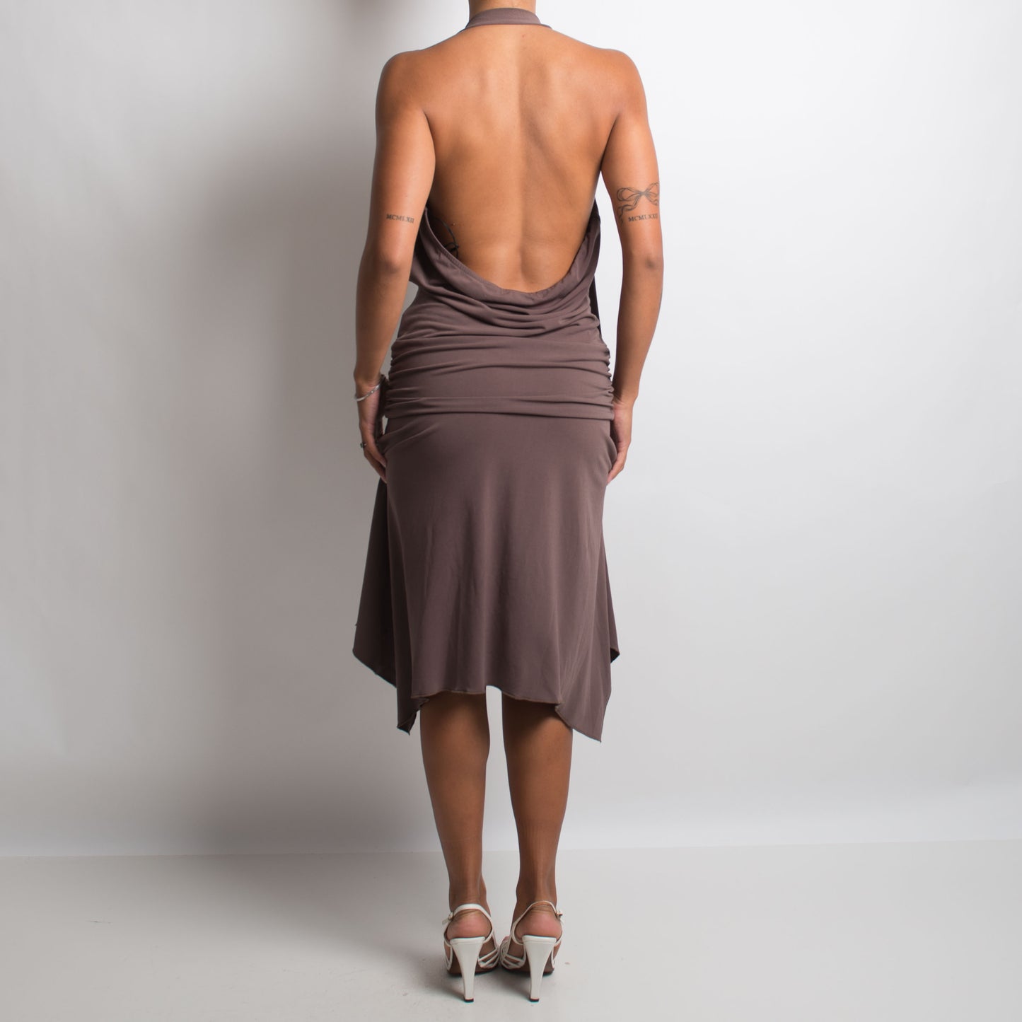 BROWN SLINKY MIDI DRESS