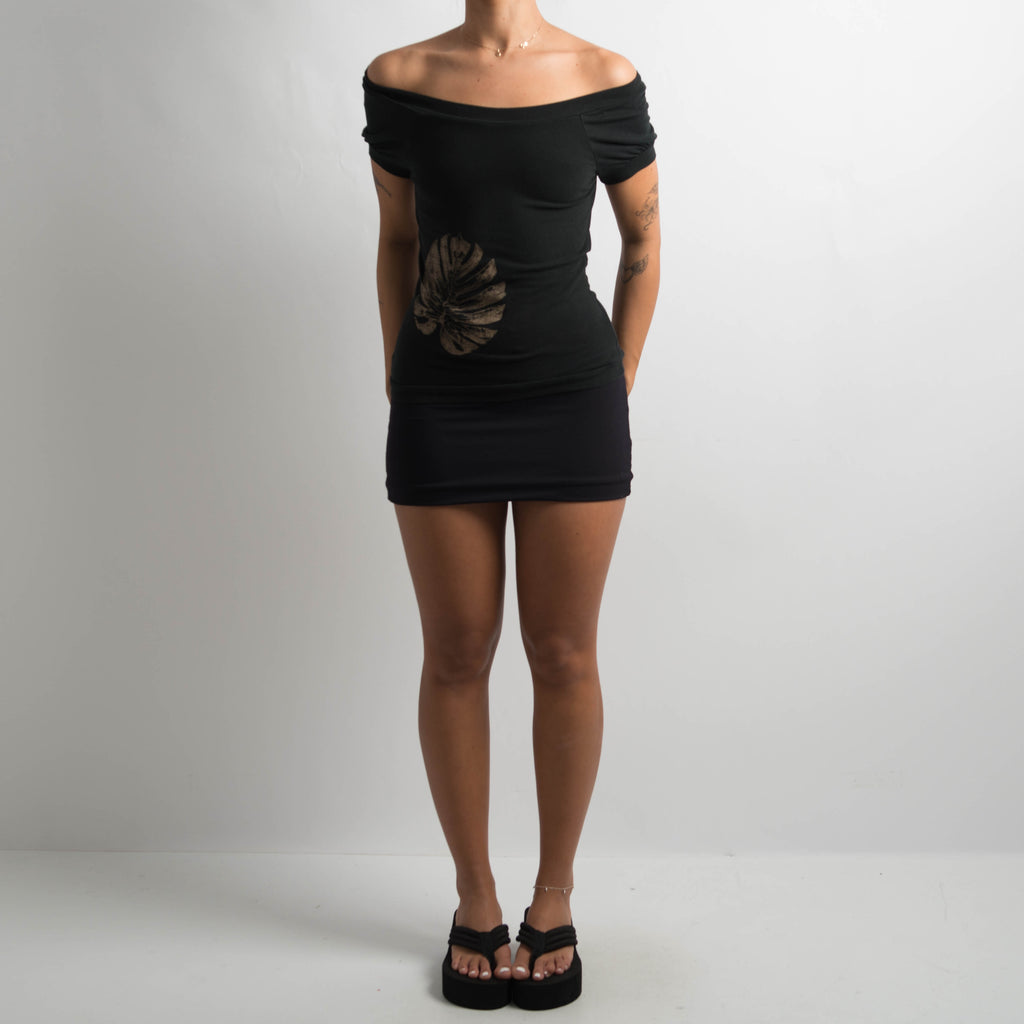 BLACK LEAF PRINT TOP