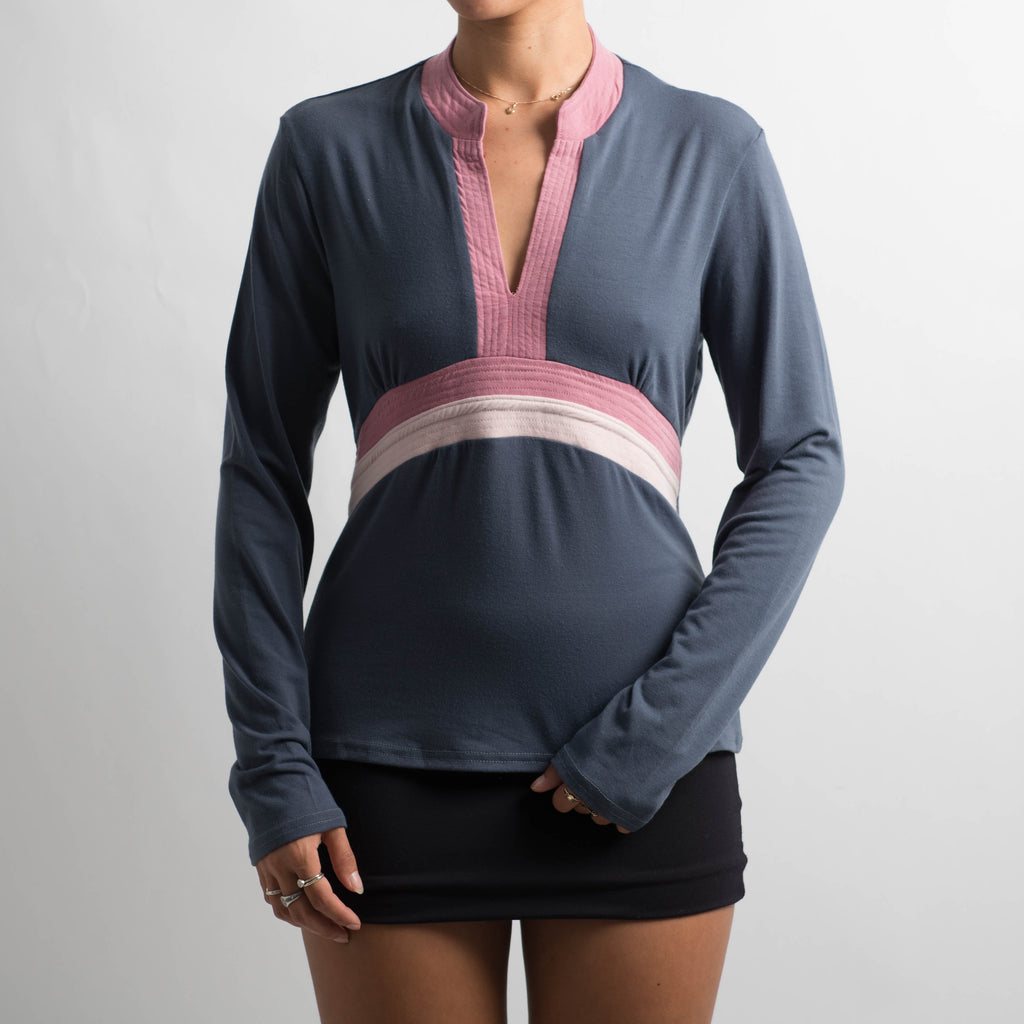 GREY BLUE LONG SLEEVE TOP
