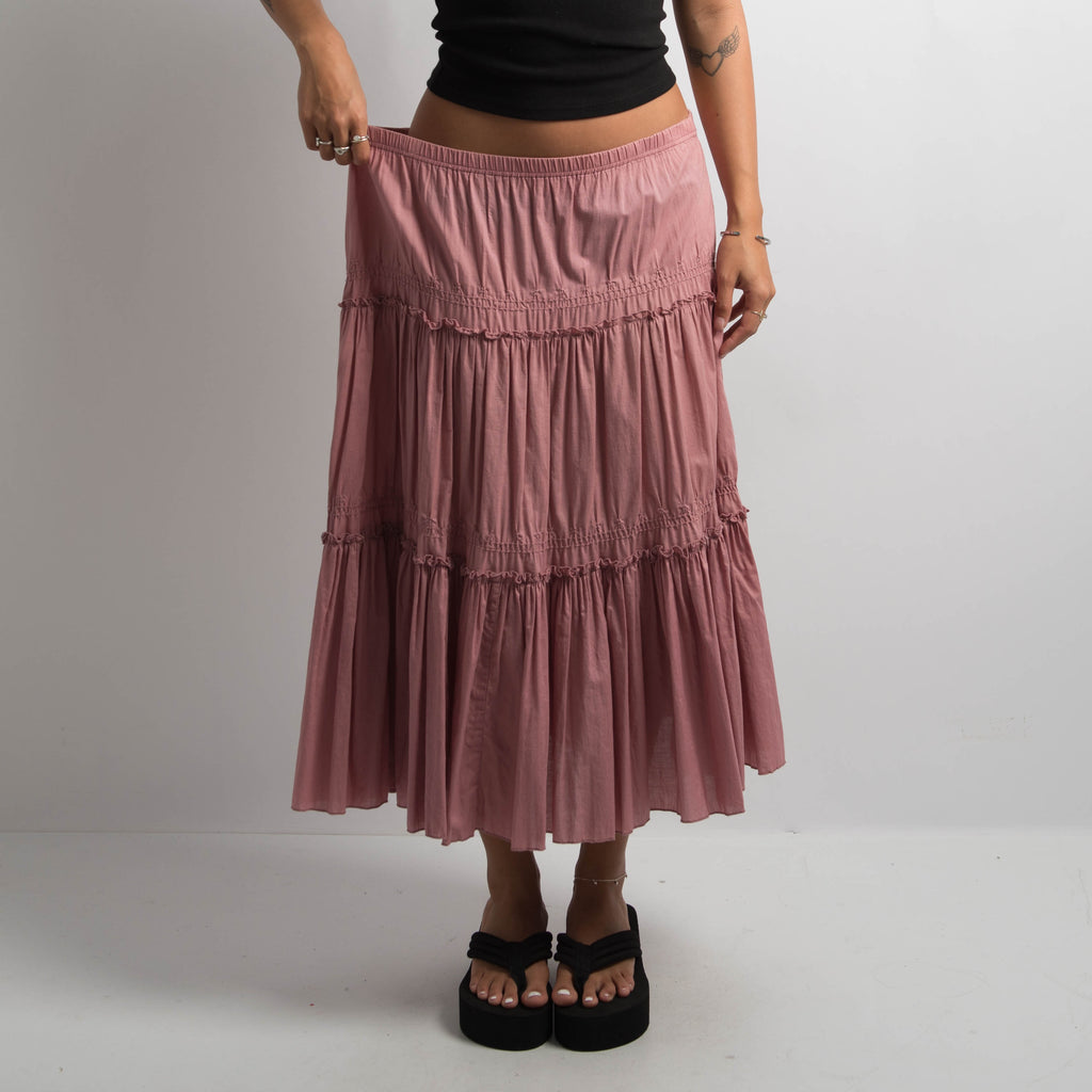 PINK TIERED MIDI SKIRT