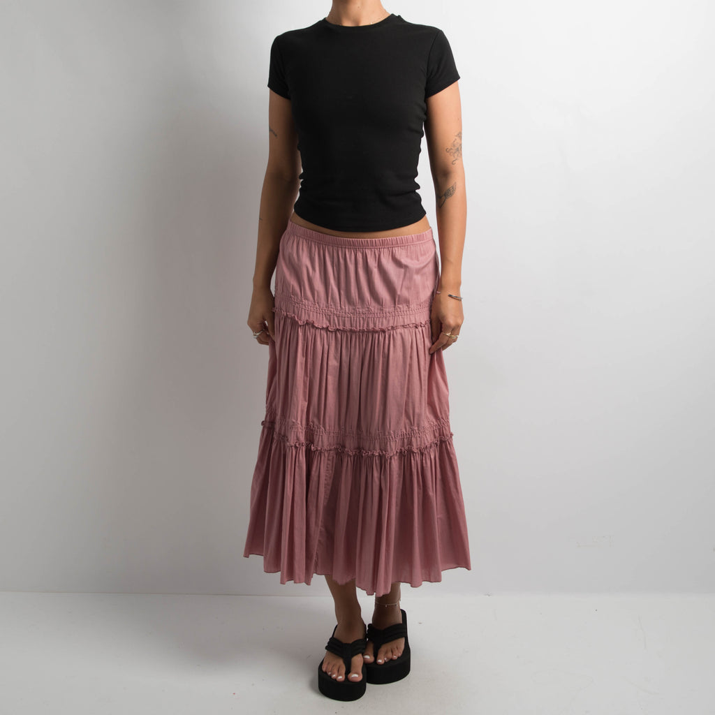 PINK TIERED MIDI SKIRT
