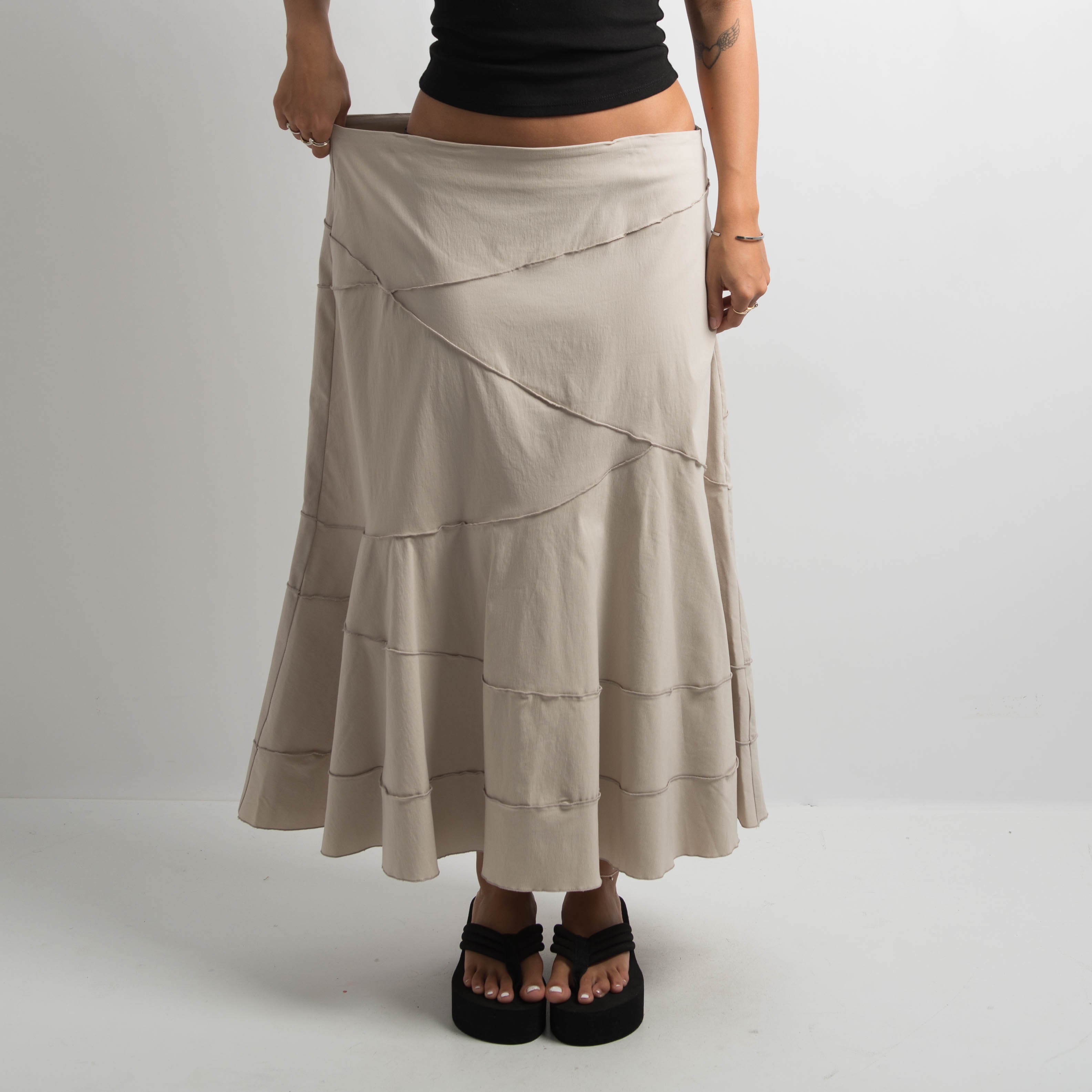 CREAM PANEL MIDI SKIRT