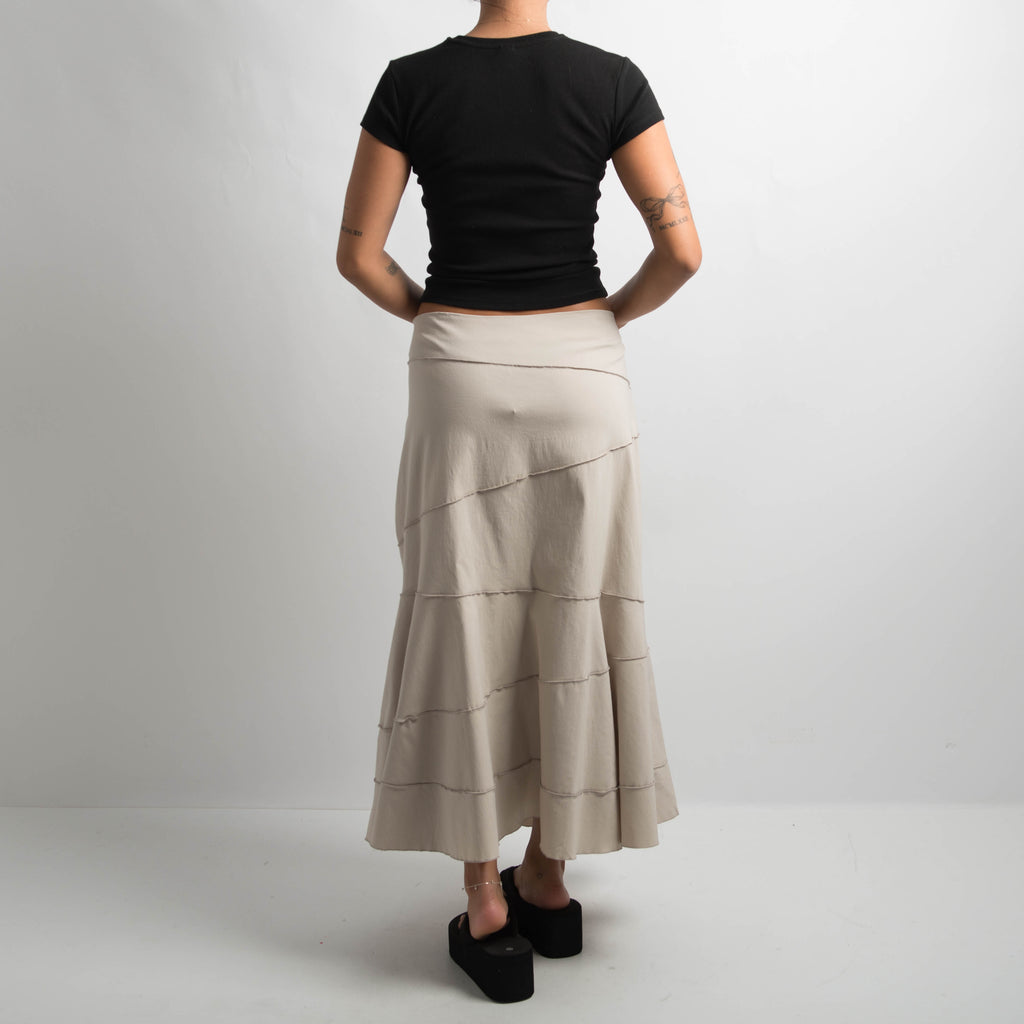 CREAM PANEL MIDI SKIRT
